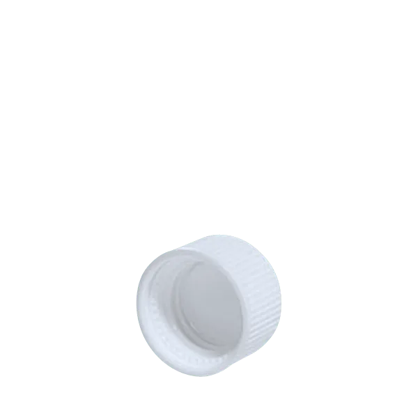 The image shows a Menshen PP Threaded Closure (28/410 Screw Closure). It is a white, cylindrical plastic screw cap with a ridged design around the sides for easy gripping. The top surface is smooth and flat. The closure has threading inside to securely attach to compatible containers.