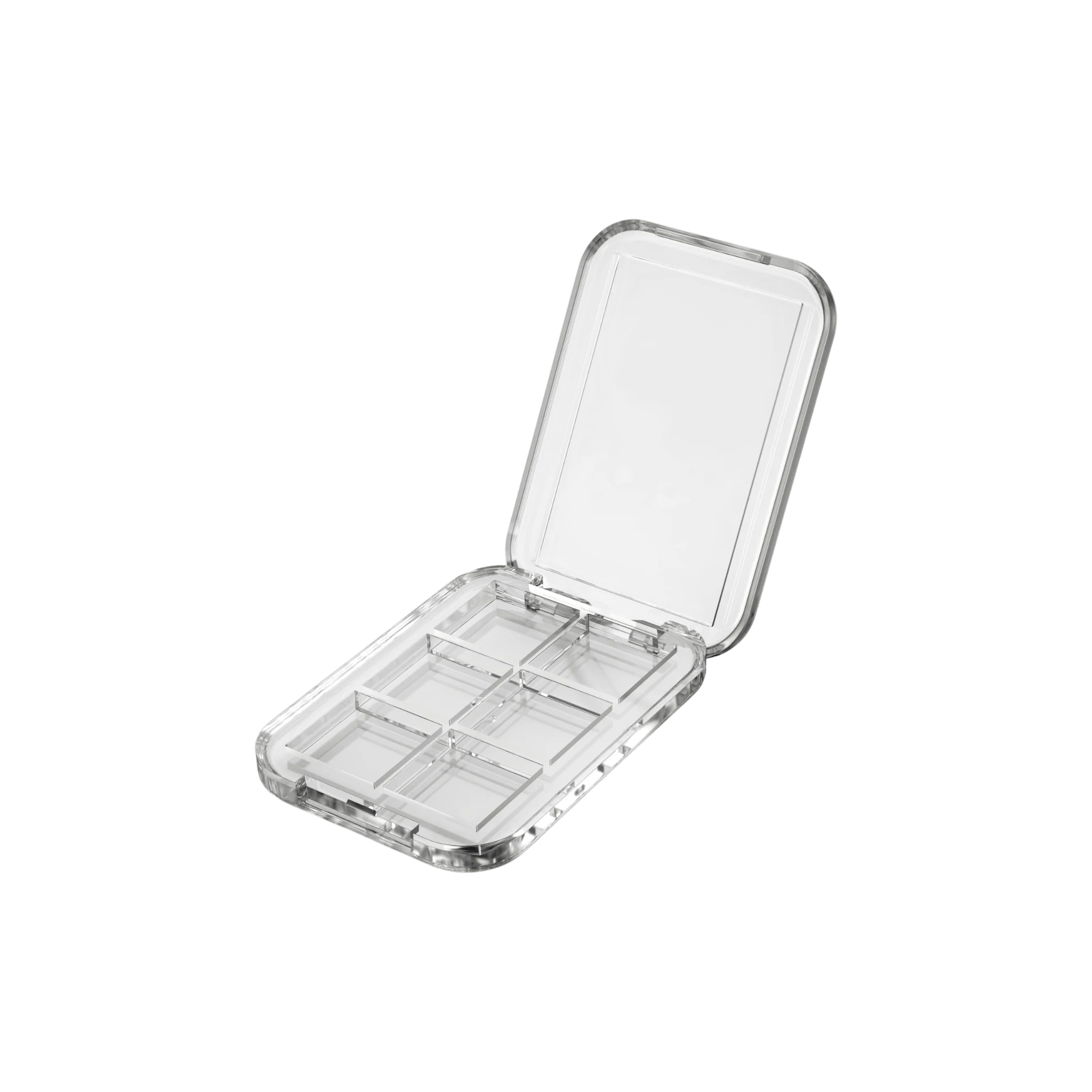 Rectangular Clear Acrylic Eyeshadow Palette with 6 Wells, Portrait Orientation with Short-Edge Hinge