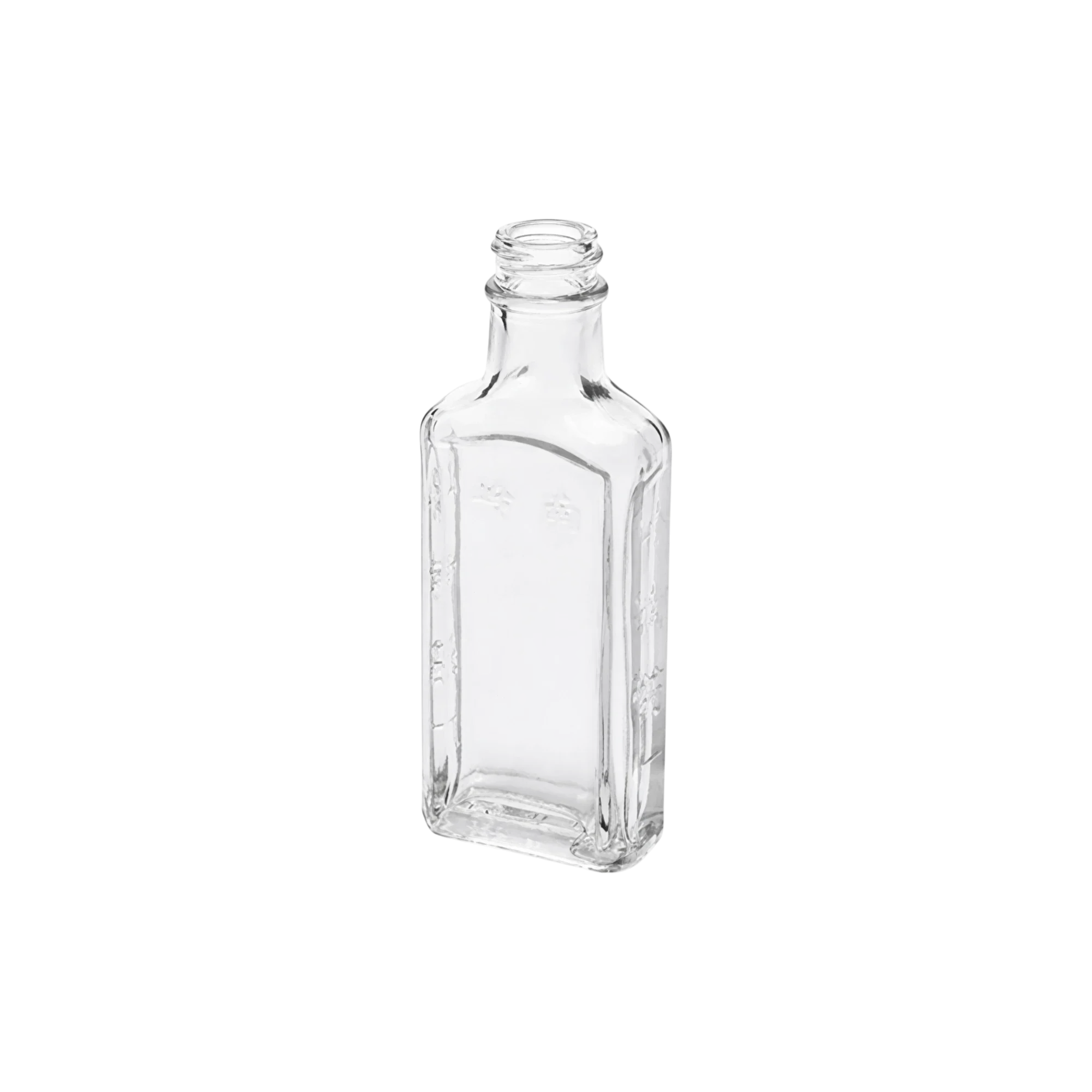 Hwahsia Glass 1.2oz/34ml Clear Glass Rectangular Flask Bottle with Arched Label Panel & Continuous Thread Screw-Top Neck, Mini Liquor Bottle Ideal for Bitters, Whiskey Tasting Flights, & Wellness Shots