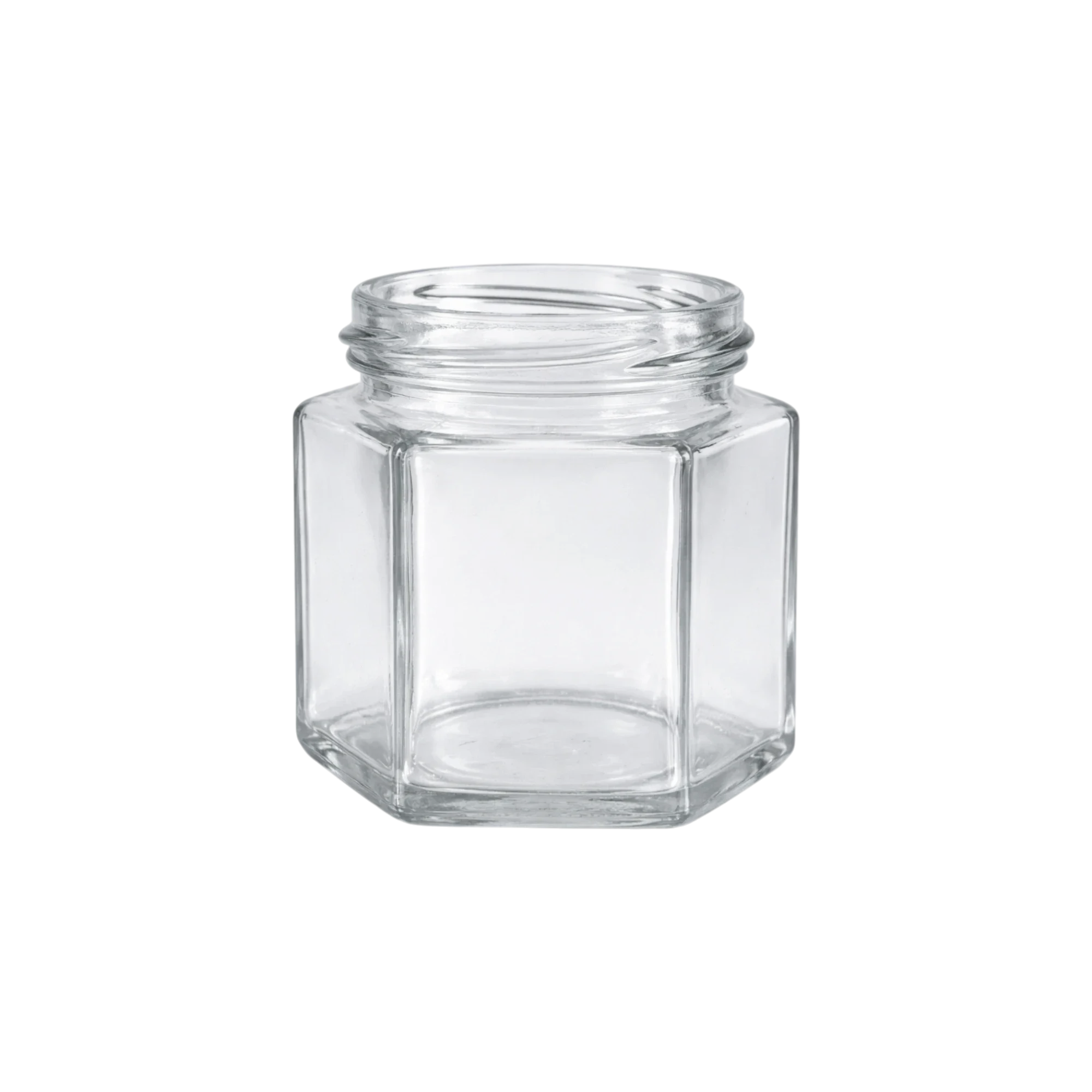 Hwahsia Glass 4.8oz/142ml Clear Glass Hexagon Jar with 58mm Lug Cap Finish, Premium Gourmet Food Jar for Honey, Jams, & Spices