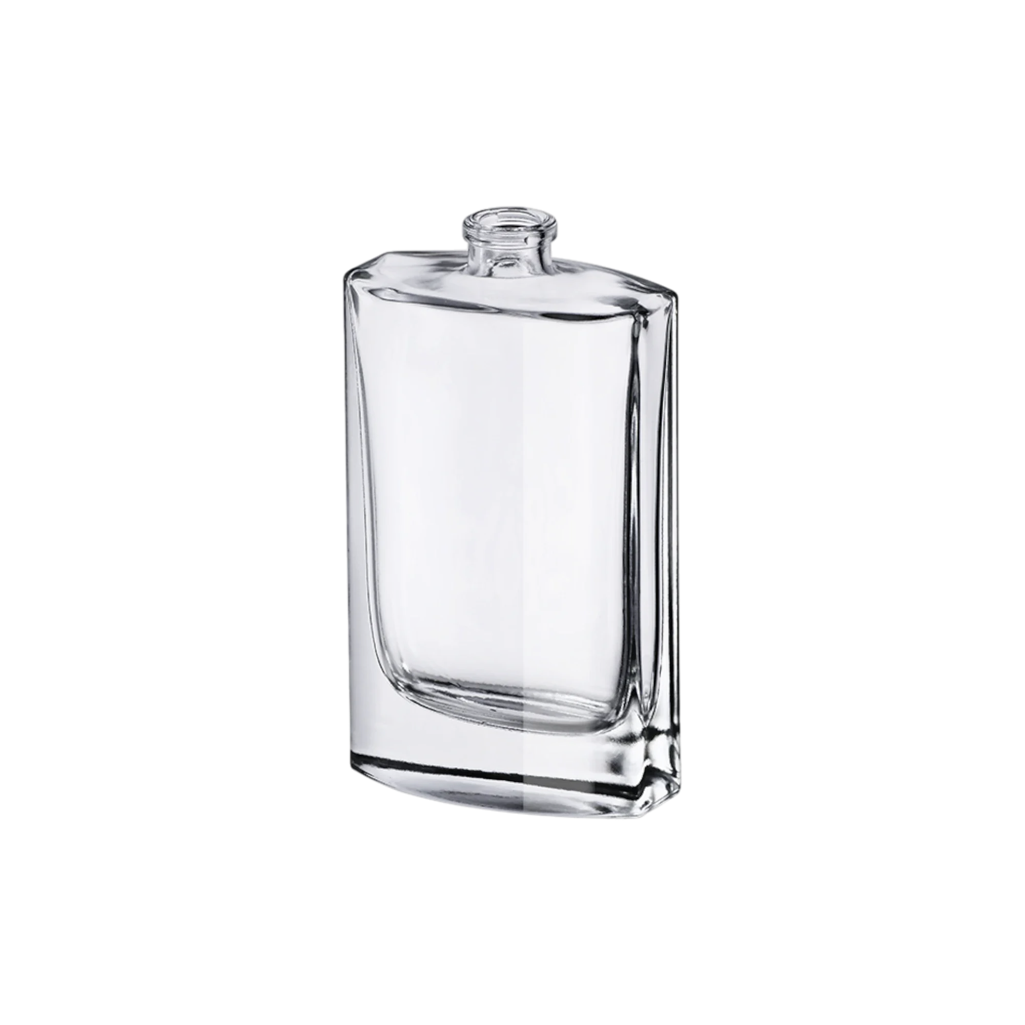 1.7oz/50ml FEA 15 Clear Glass Flat Rectangle Perfume Bottle with Premium Heavy Base & Crimp Neck