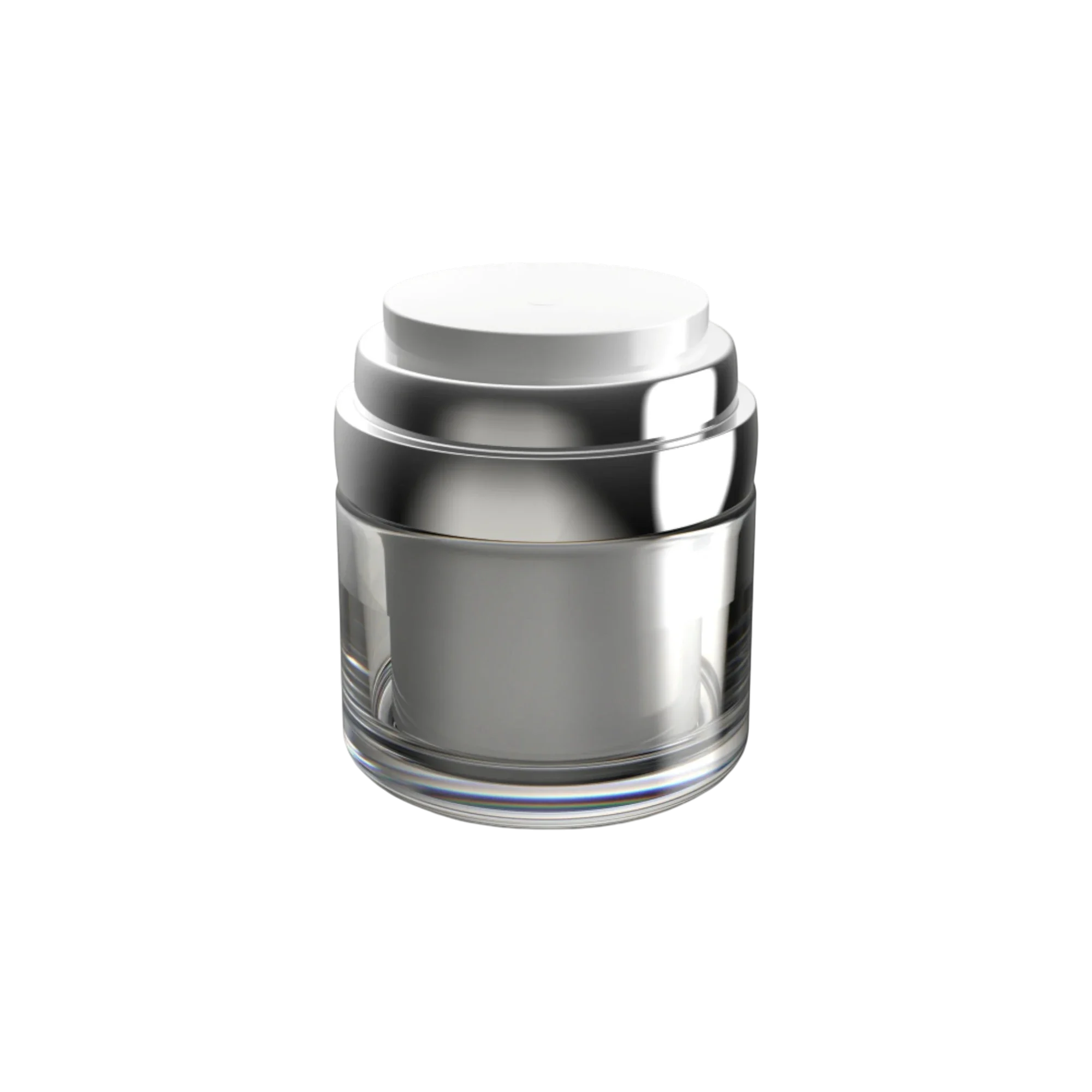 1.7oz/50ml 52-400 Clear Glass Straight-Sided Airless Refillable Wide-Mouth Jar with Airless Push Pump, PP Inner Refill & Matching Cap