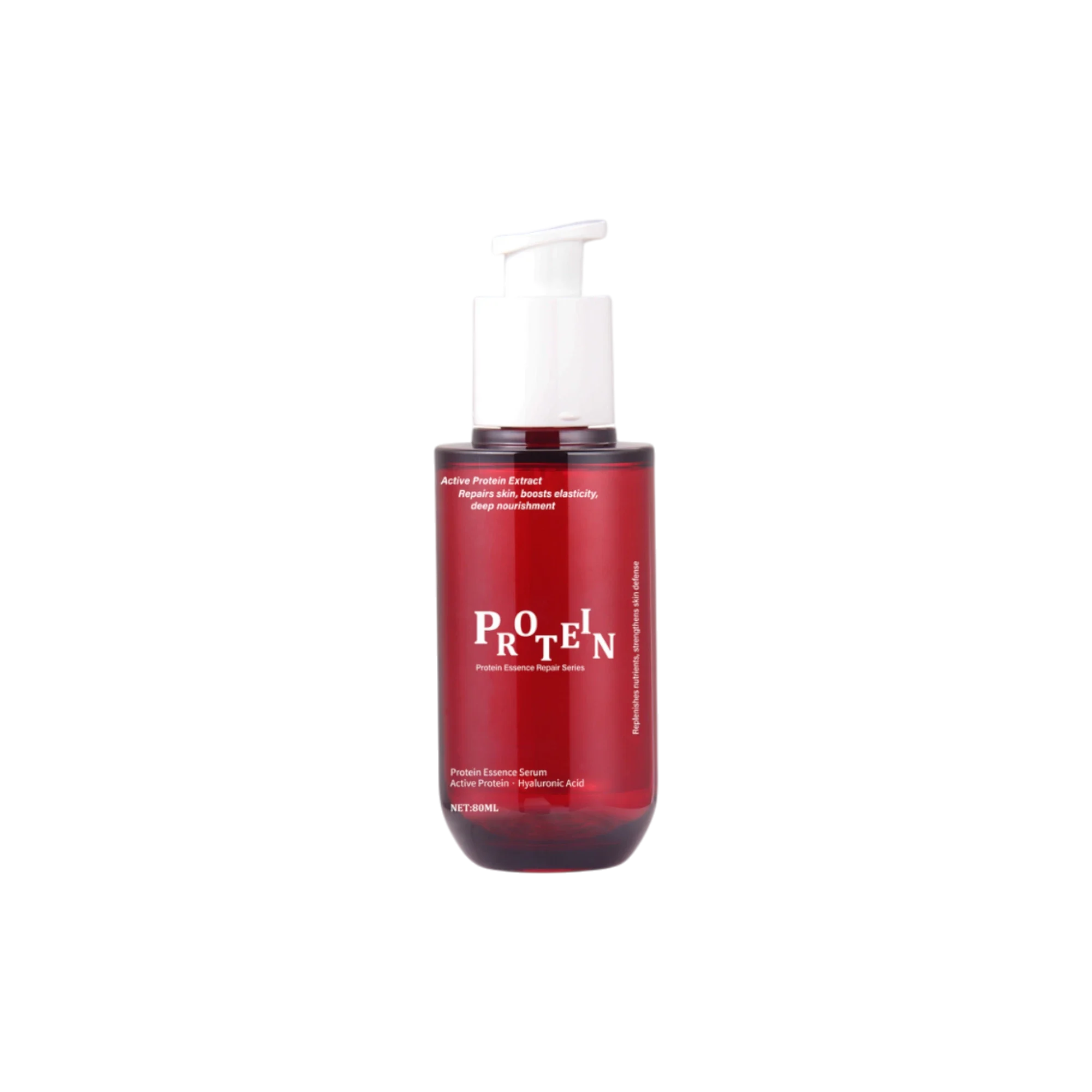 Keyuan Packaging 2.71oz/80ml 20-400 Round PETG Serum Bottle with Metallic Red PP Lotion Pump