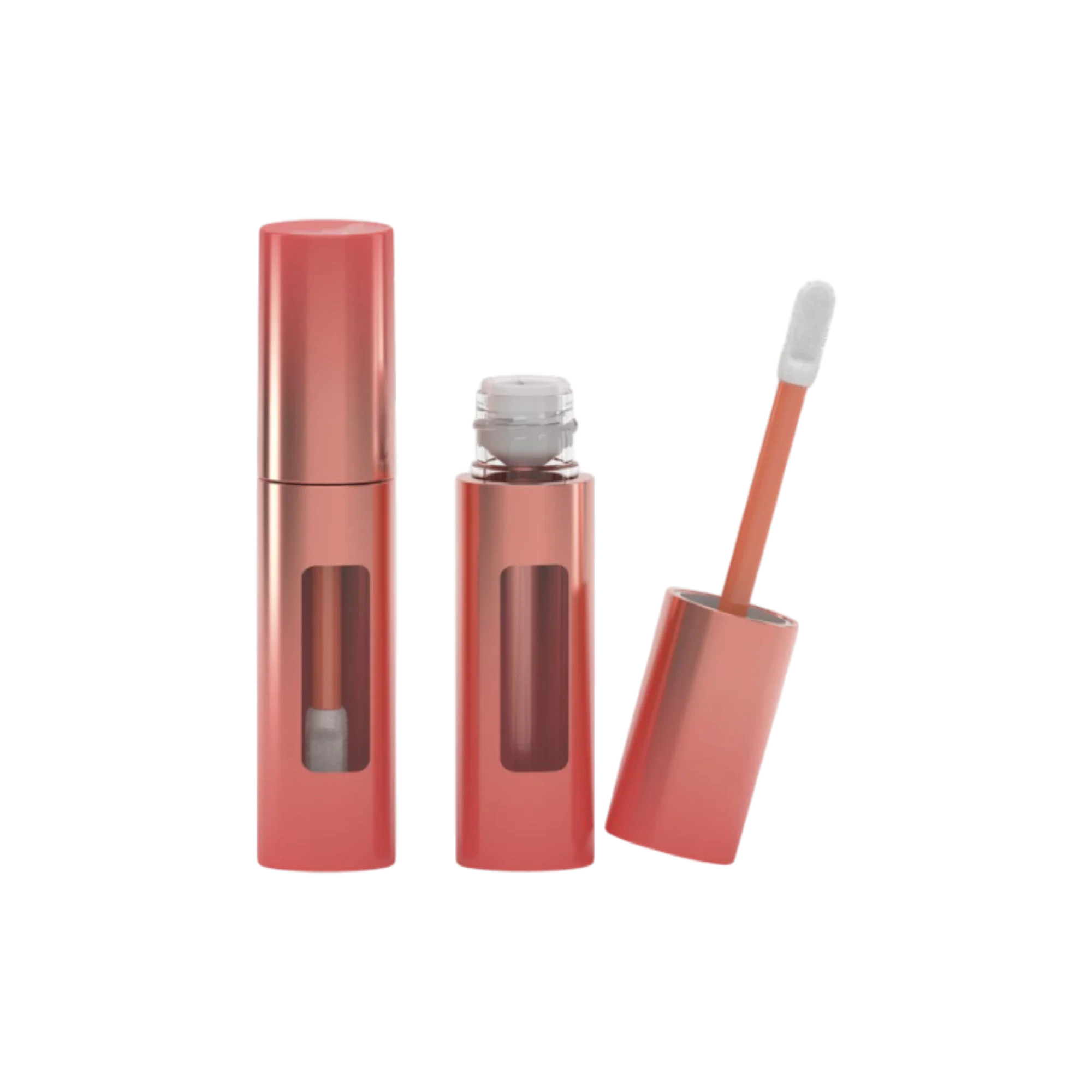 0.21oz / 6.1ml Double-Walled PETG Cylinder Lip Gloss Tube with Color-Indicator Window, ABS Cap & Customizable Wand Applicator