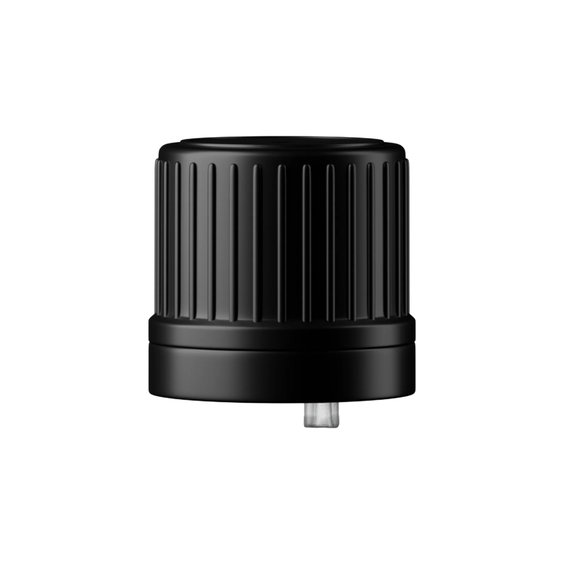 MIRON Violetglass 18-DIN Black Ribbed HDPE Tamper-Evident Vertical Dropper Cap, 1mm