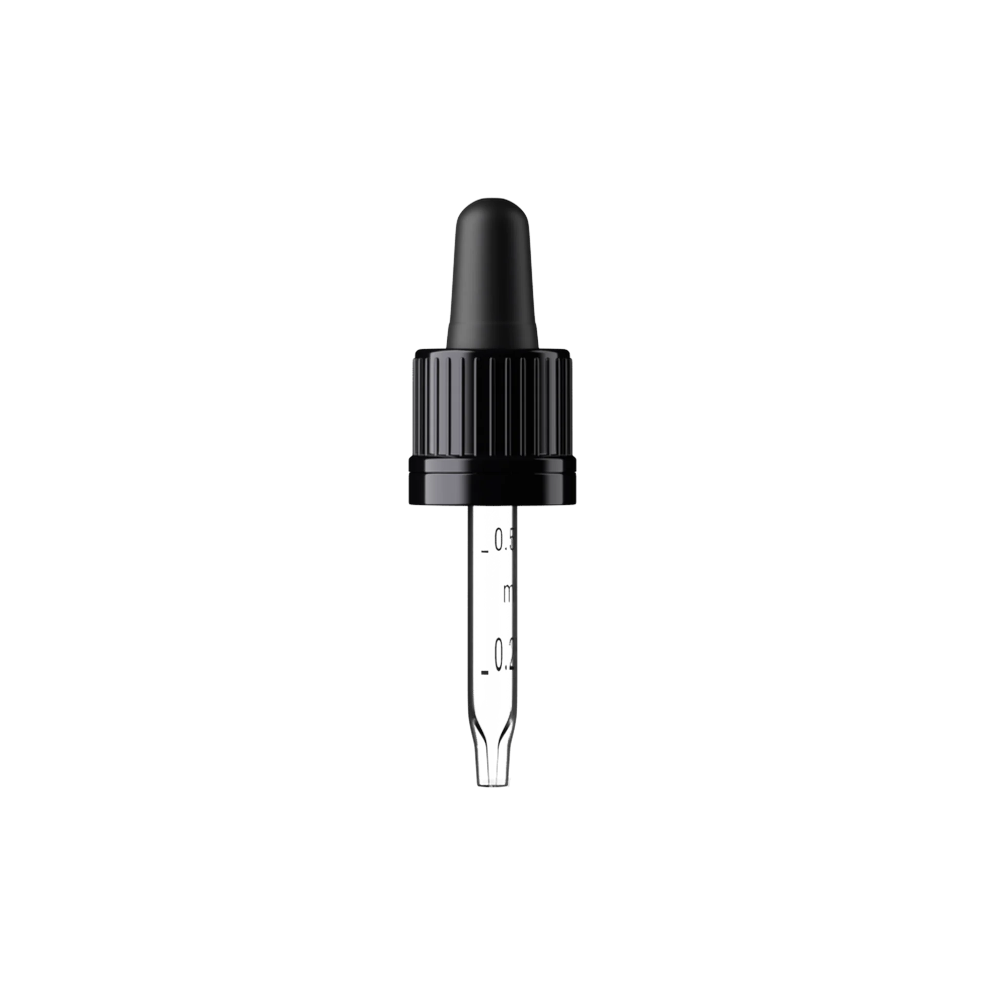 MIRON Violetglass 18-DIN Black Ribbed TPE Bulb Graduated Pipette Dropper with Tamper-Evident Band & Conical Tip, 0.7cc Dosage (Orion 5)