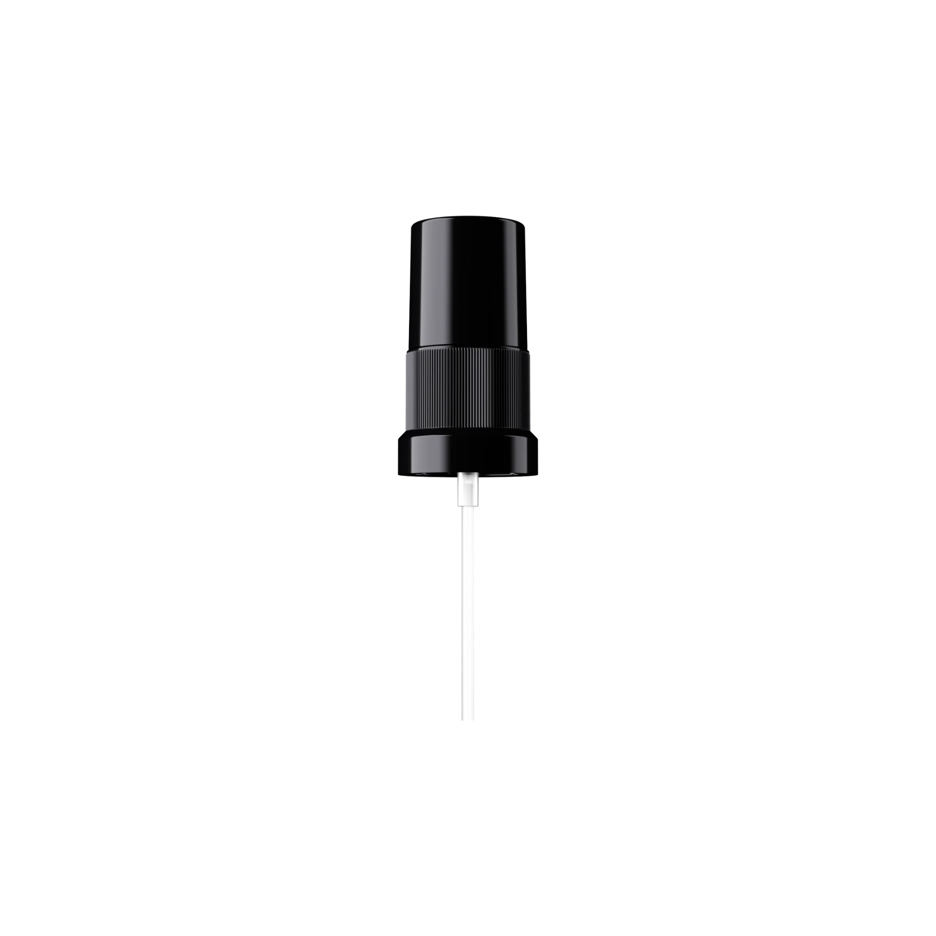 MIRON Violetglass 18mm DIN Black Ribbed PP Fine Mist Sprayer with Black Overcap, 0.14cc Dosage