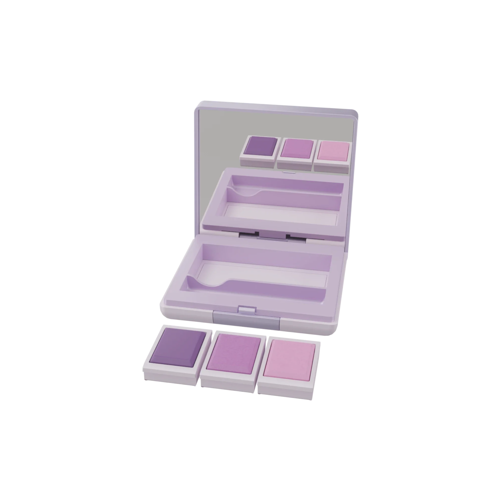 3g 3-Pan Rectangular ABS Eyeshadow Palette with Removable Square Wells, Mirror, Applicator Well & Push Button Closure