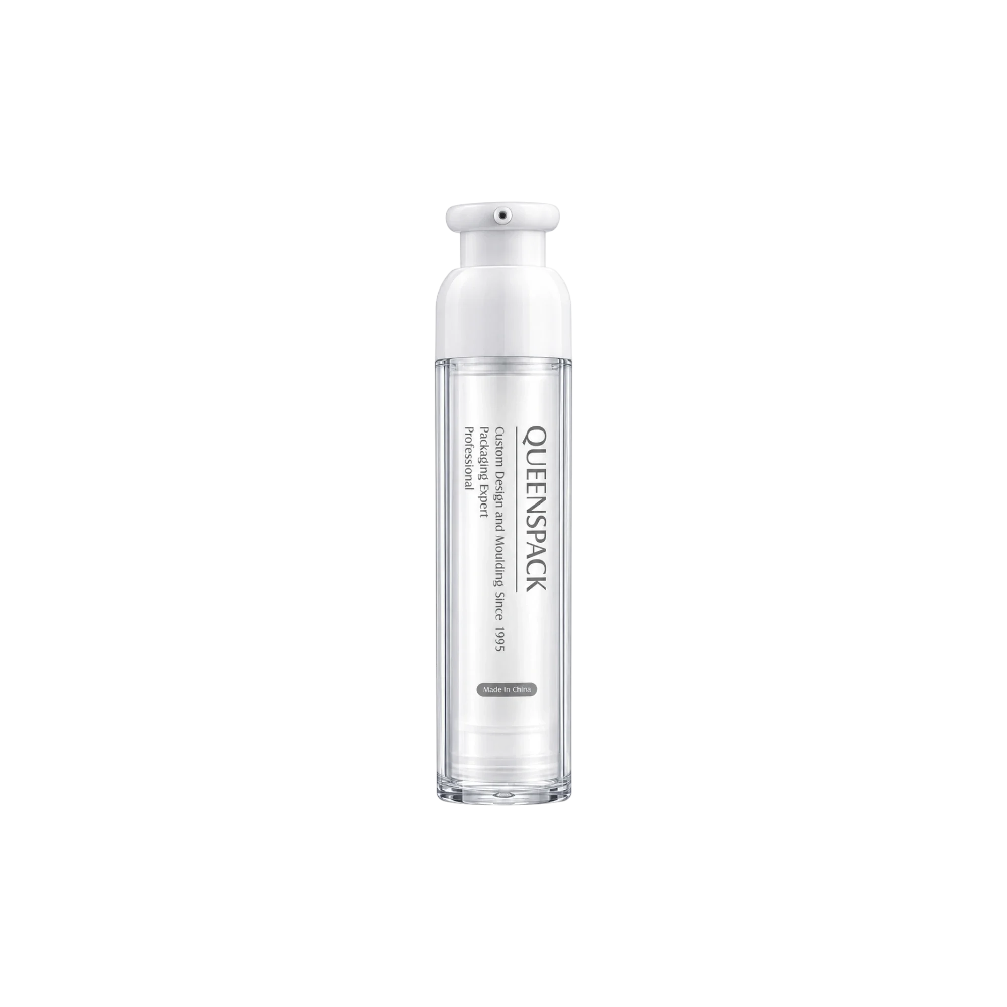 Queens Packaging Co., ltd.  0.51oz / 15ml Refillable AS Slim Cylinder Double-Wall Airless Pump Bottle with Twist Lock Pump & PP Inner Bottle, 0.22cc Dosage