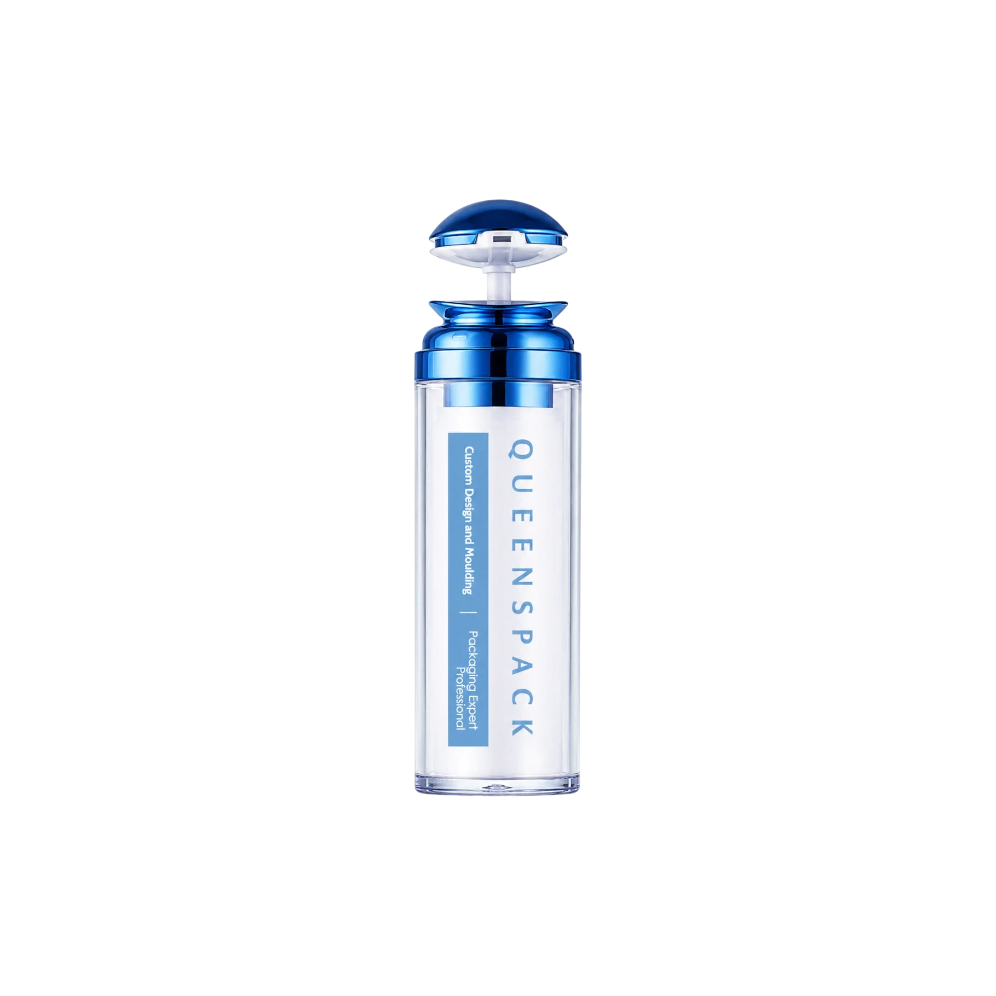 Queens Packaging Co., ltd.  1.7oz / 50ml AS Cylinder Airless Pump Bottle with Clear AS Overcap & Domed Pump Actuator, 0.2cc Dosage