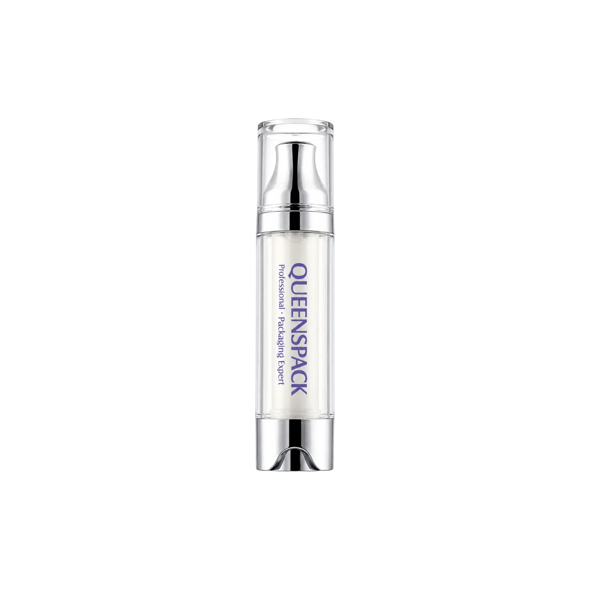 Queens Packaging Co., ltd. 1oz / 30ml Acrylic Cylinder Syringe-Style Airless Pump Bottle with Bottom Mounted Push Button & Dispensing Nozzle, 0.23cc Dosage