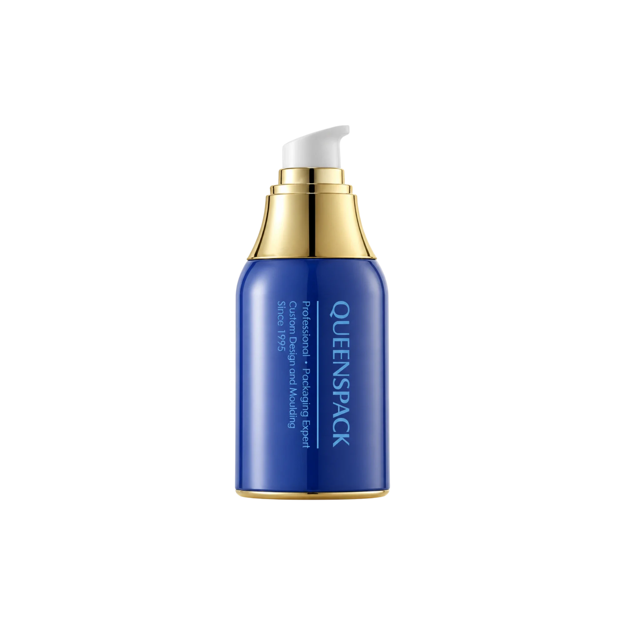 Queens Packaging Co., ltd. 2oz / 60ml AS Round Airless Pump Bottle with Clear Acrylic Overcap, 0.2cc Dosage