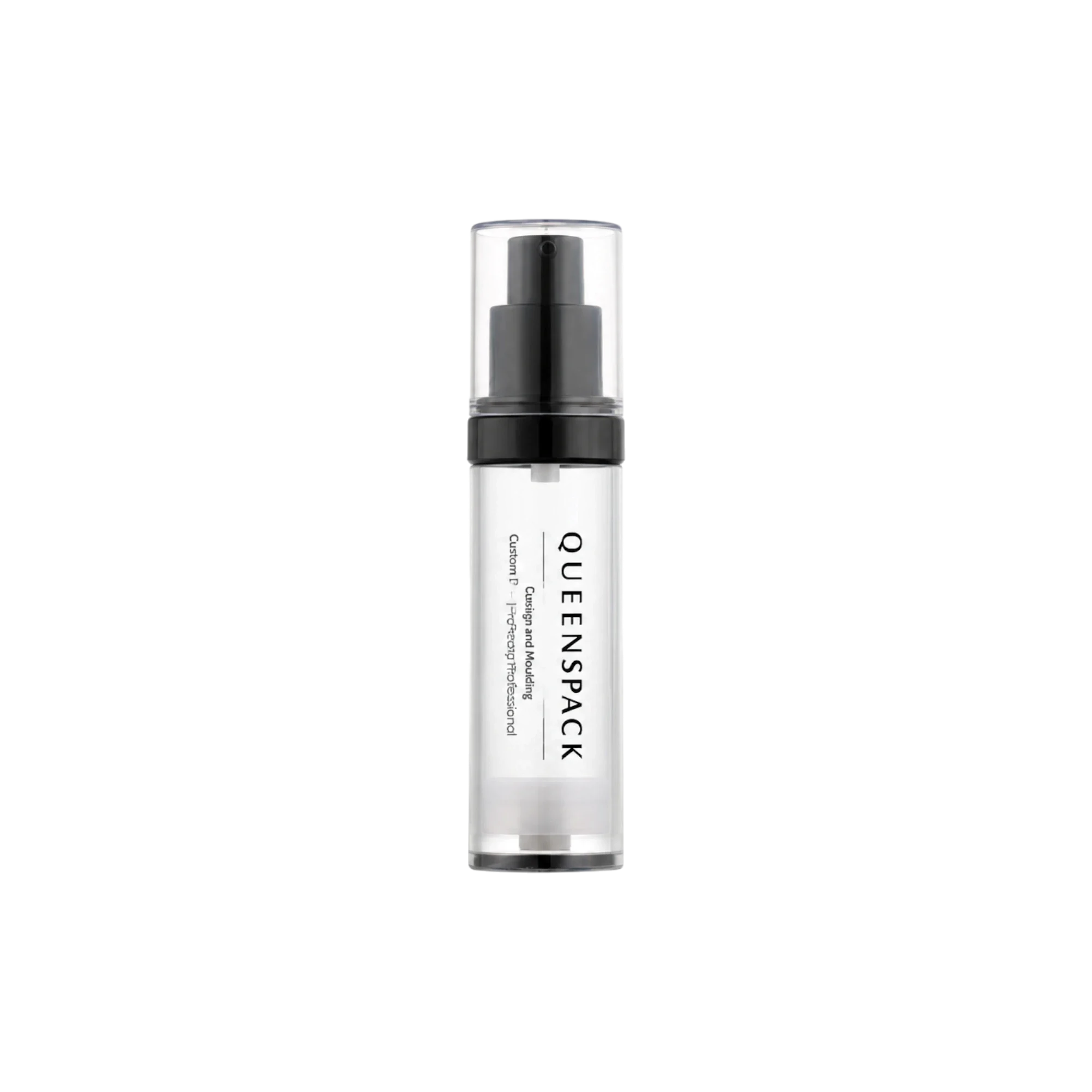 Queens Packaging Co., ltd. 1oz / 30ml PETG Cylinder Airless Pump Bottle with Clear Overcap, 0.23cc Dosage