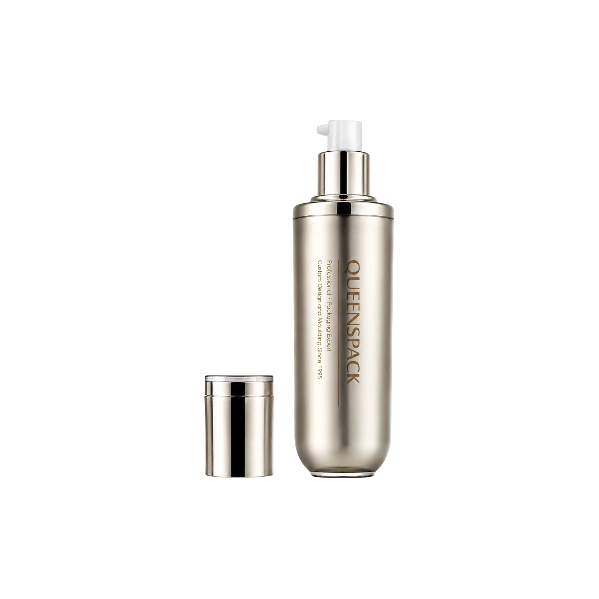 Queens Packaging Co., ltd. 1.7oz / 50ml Refillable Acrylic Round Double-Wall Airless Pump Bottle with ABS Overcap & PP Inner Bottle, 0.23cc Dosage