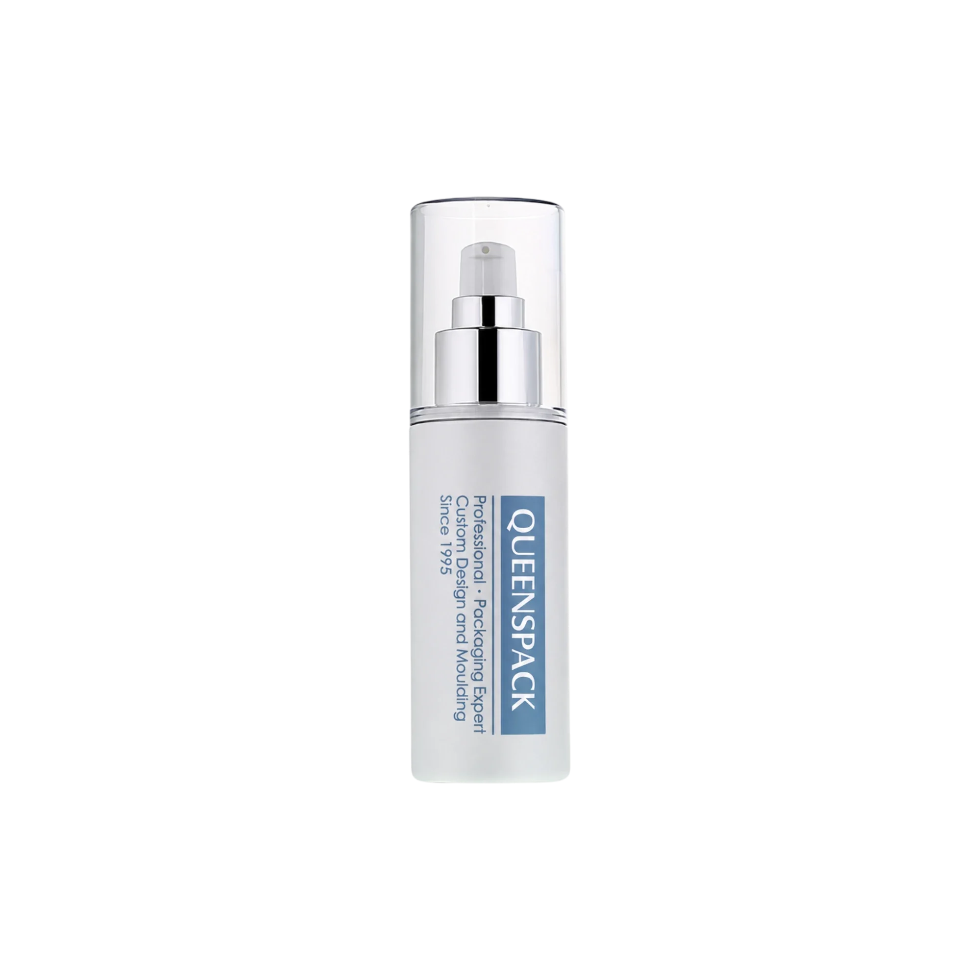 Queens Packaging Co., ltd.  3.4oz / 100ml PET Cylinder Lotion Pump Bottle with AS Overcap & Twist Lock PP Pump with Aluminum Collar