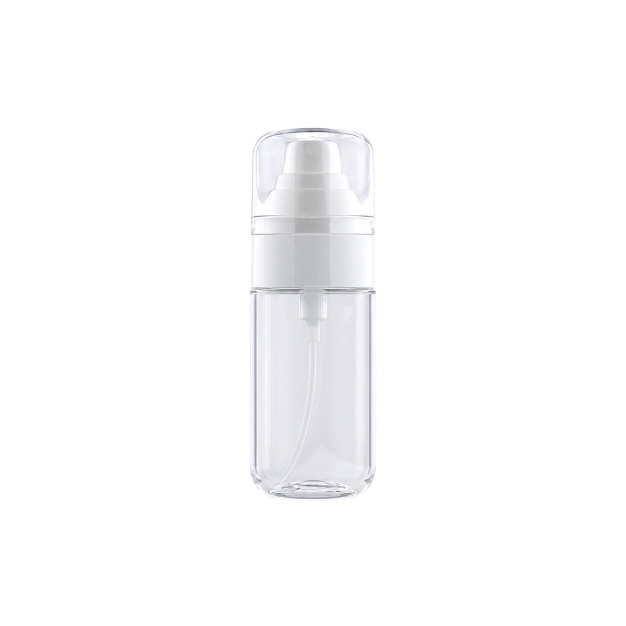 Queens Packaging Co., ltd. 1.7oz / 50ml Clear PET Round Spray Bottle with Fine Mist Sprayer & Clear Rounded Overcap