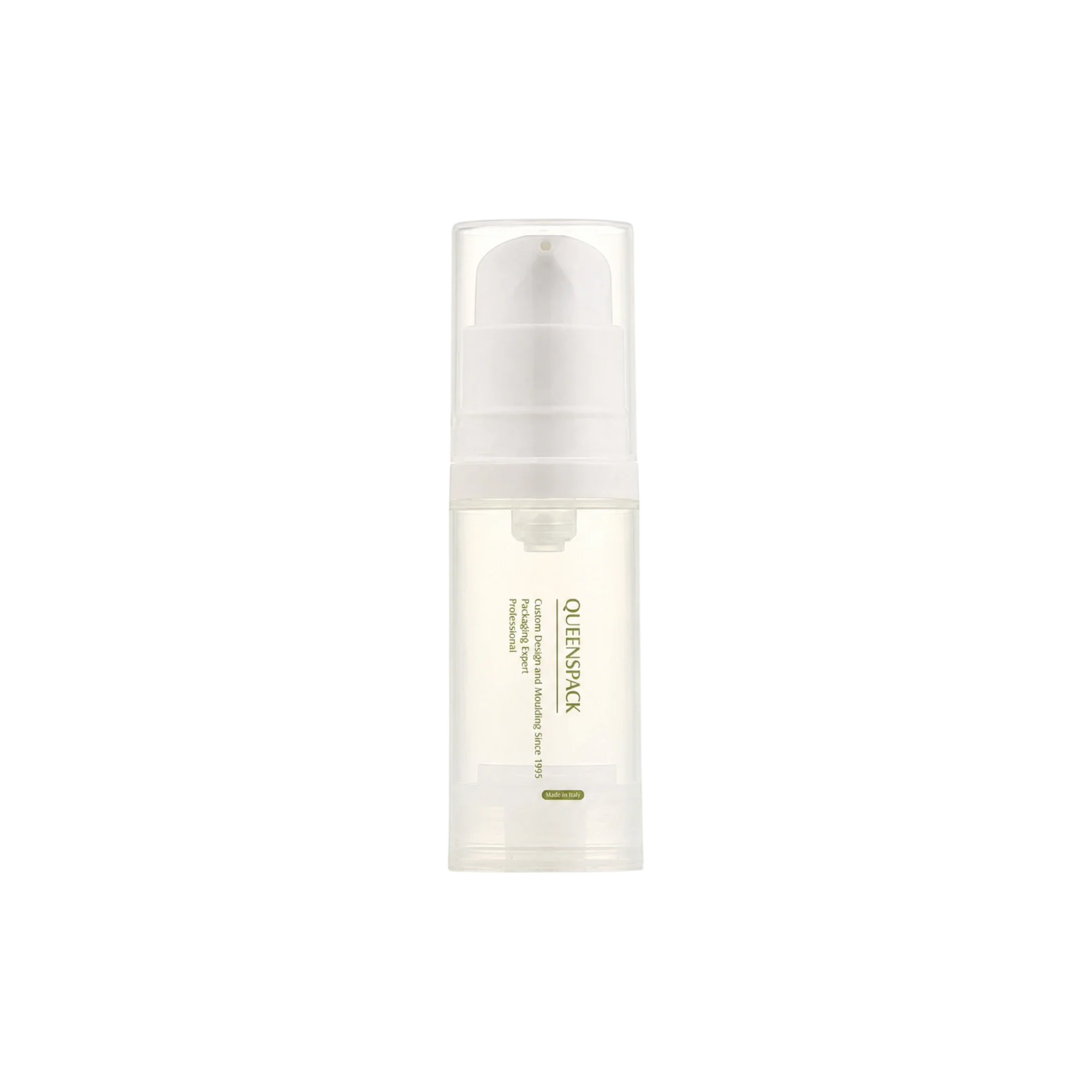 Queens Packaging Co., ltd.  0.34oz / 10ml Clear PP Cylinder Airless Pump Bottle with Clear Overcap, 0.12cc Dosage