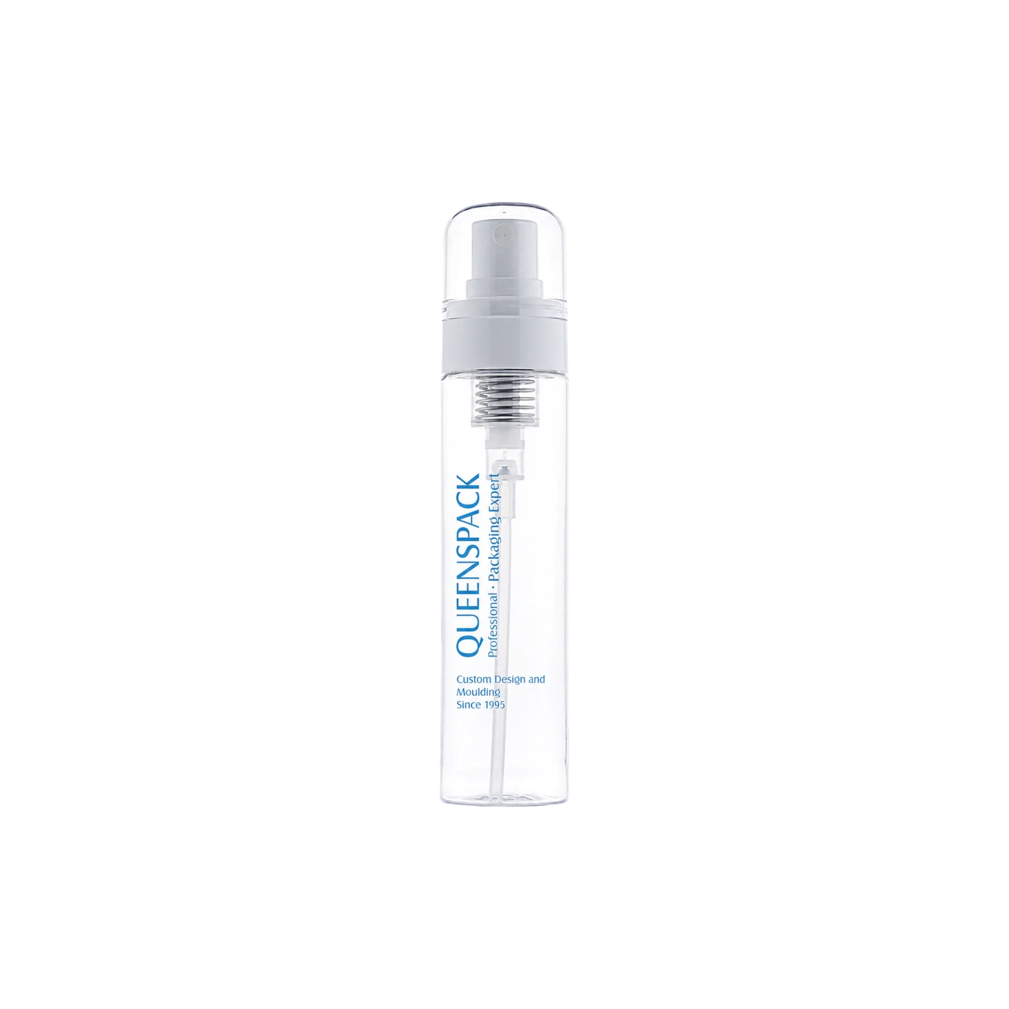 Queens Packaging Co., ltd. 3.4oz / 100ml PET Slim Cylinder Spray Bottle with Clear Overcap & Continuous Spray Pump Sprayer