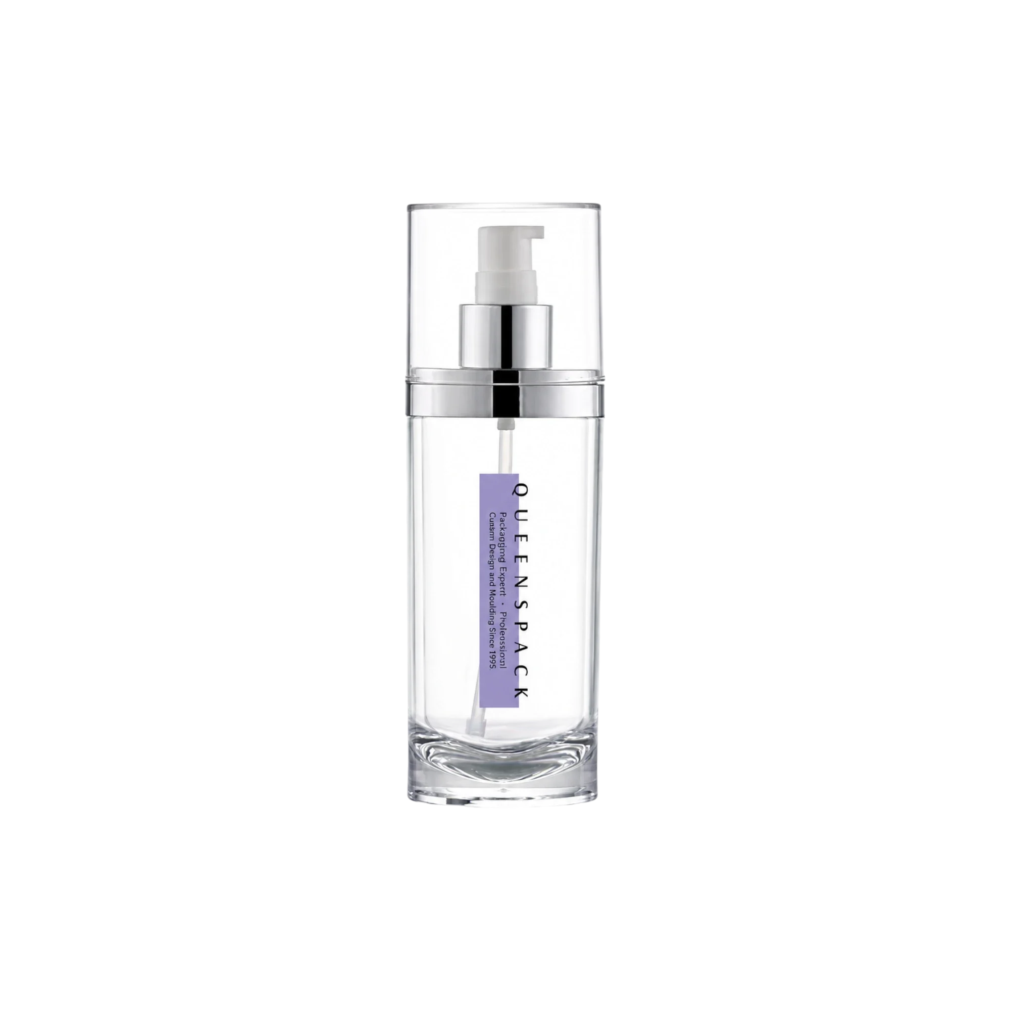 Queens Packaging Co., ltd. 4.1oz / 120ml Clear Acrylic Cylinder Pump Bottle with Clear Overcap