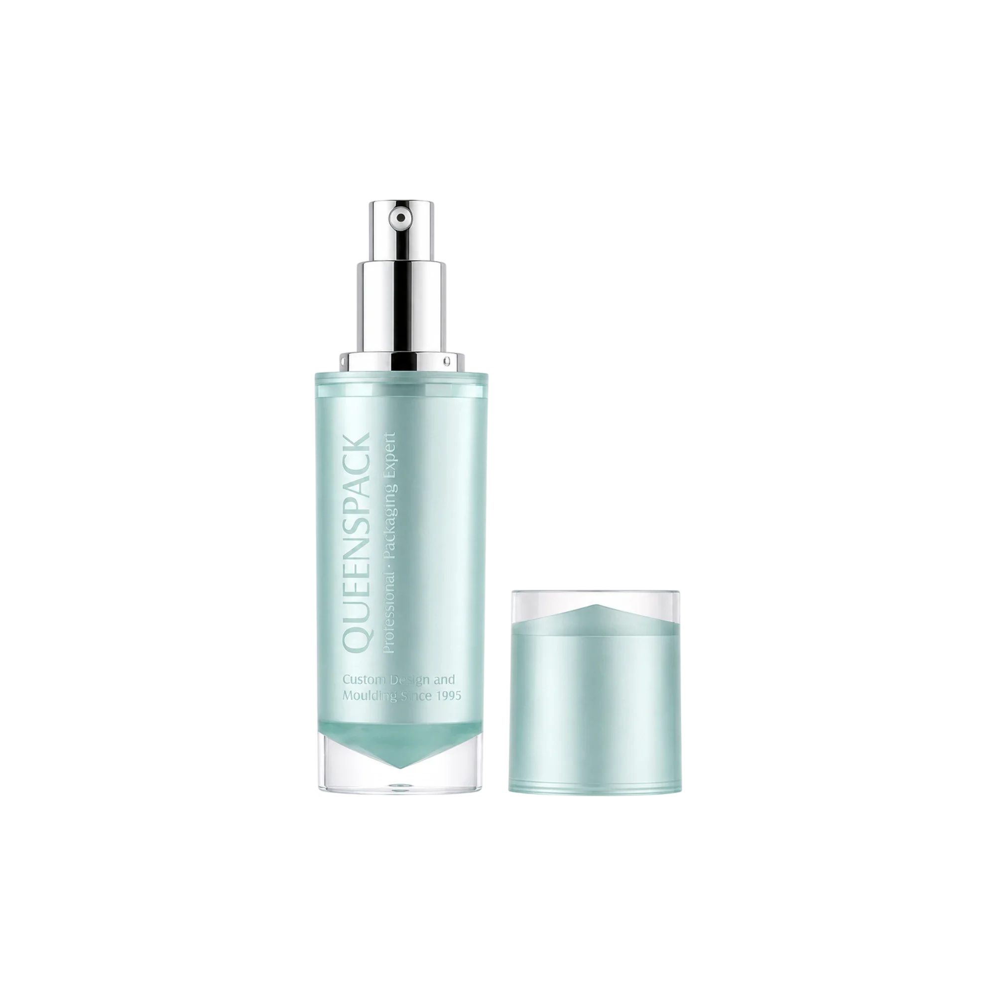 Queens Packaging Co., ltd. 1.7oz / 50ml Acrylic Double-Wall Cylinder Pump Bottle with Matching Acrylic Overcap, PP Inner Bottle & Aluminum Pump