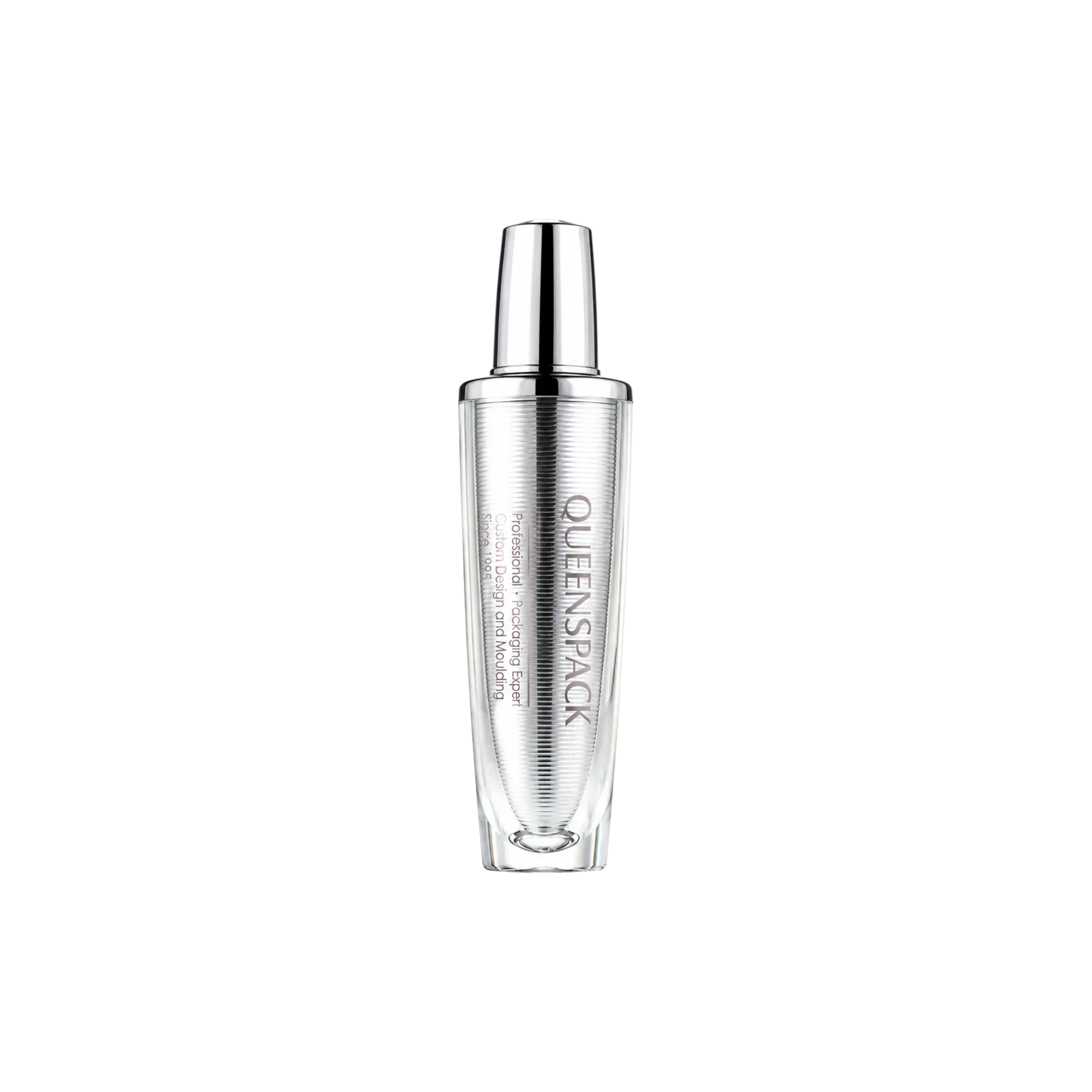 Queens Packaging Co., ltd. 1oz / 30ml Acrylic Double-Wall Tapered Pump Bottle with Metallized ABS Overcap & PP Pump with Metallized Collar