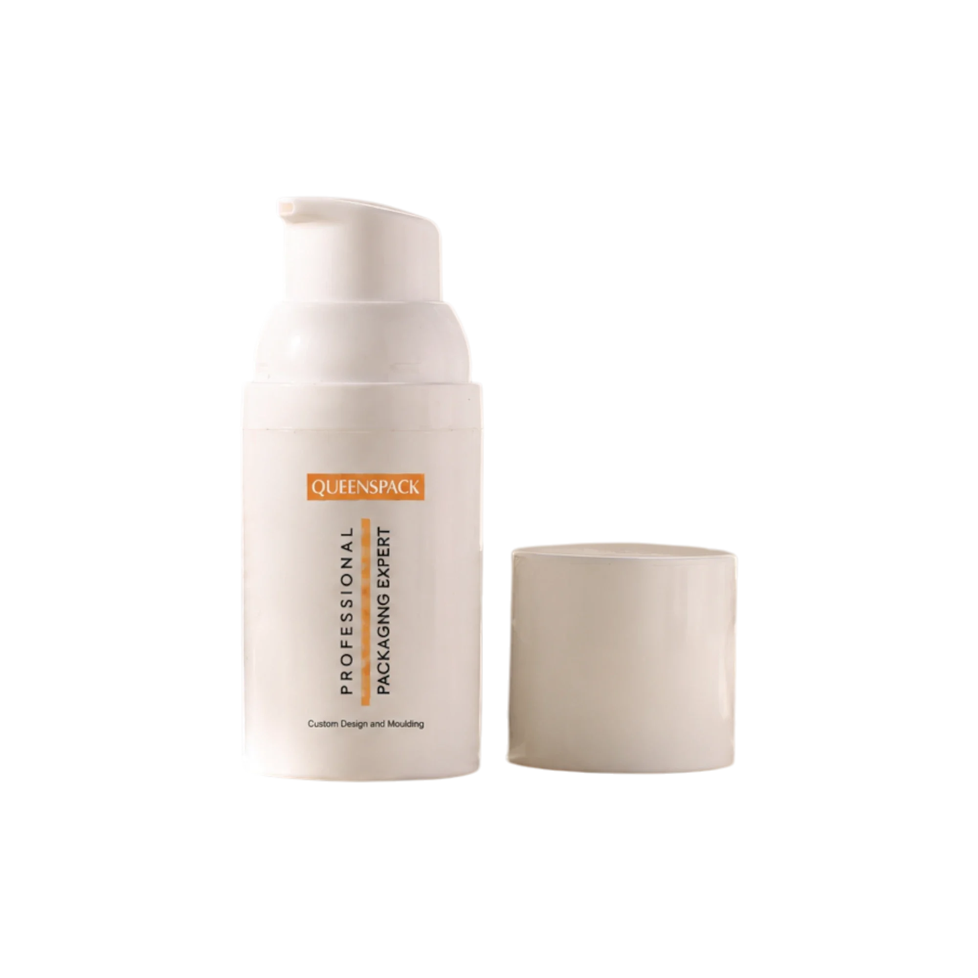 Queens Packaging Co., ltd. 1.7oz / 50ml PP Cylinder Airless Pump Bottle with Flush PP Overcap, 0.22cc Dosage