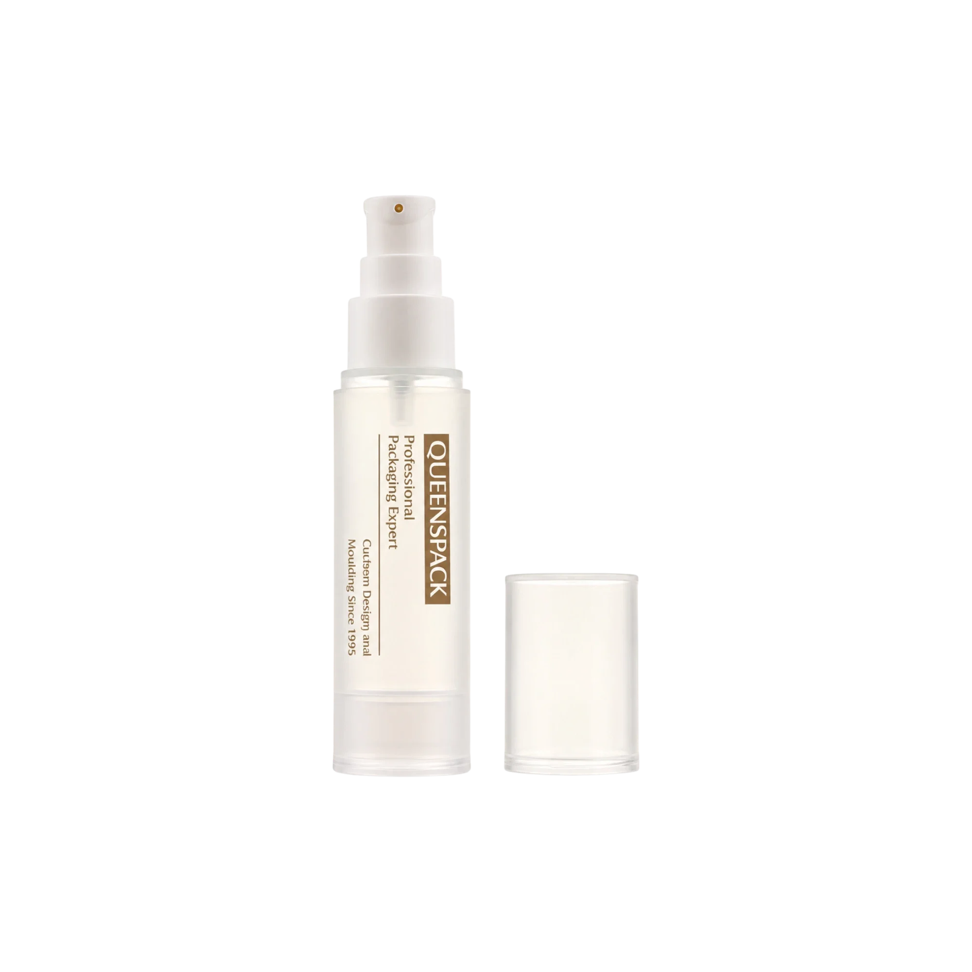 Queens Packaging Co., ltd.  1oz / 30ml PP Cylinder Airless Pump Bottle with Clear Overcap, 0.22cc Dosage