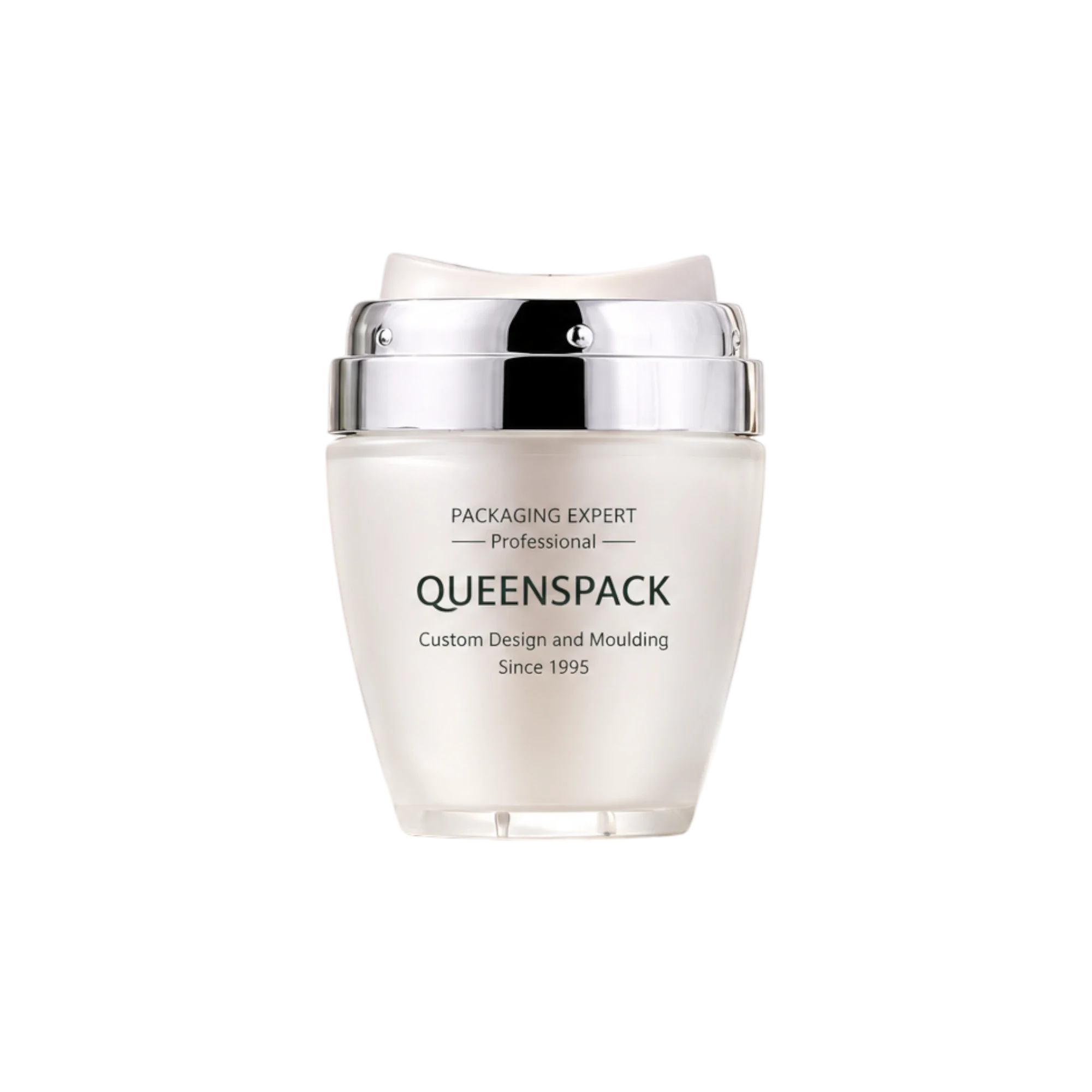 Queens Packaging Co., ltd. 1oz / 30ml Acrylic Double-Wall Tapered Airless Jar with Metallized Shoulder, Diamond-Cut Detail Overcap & PP Disc Pump