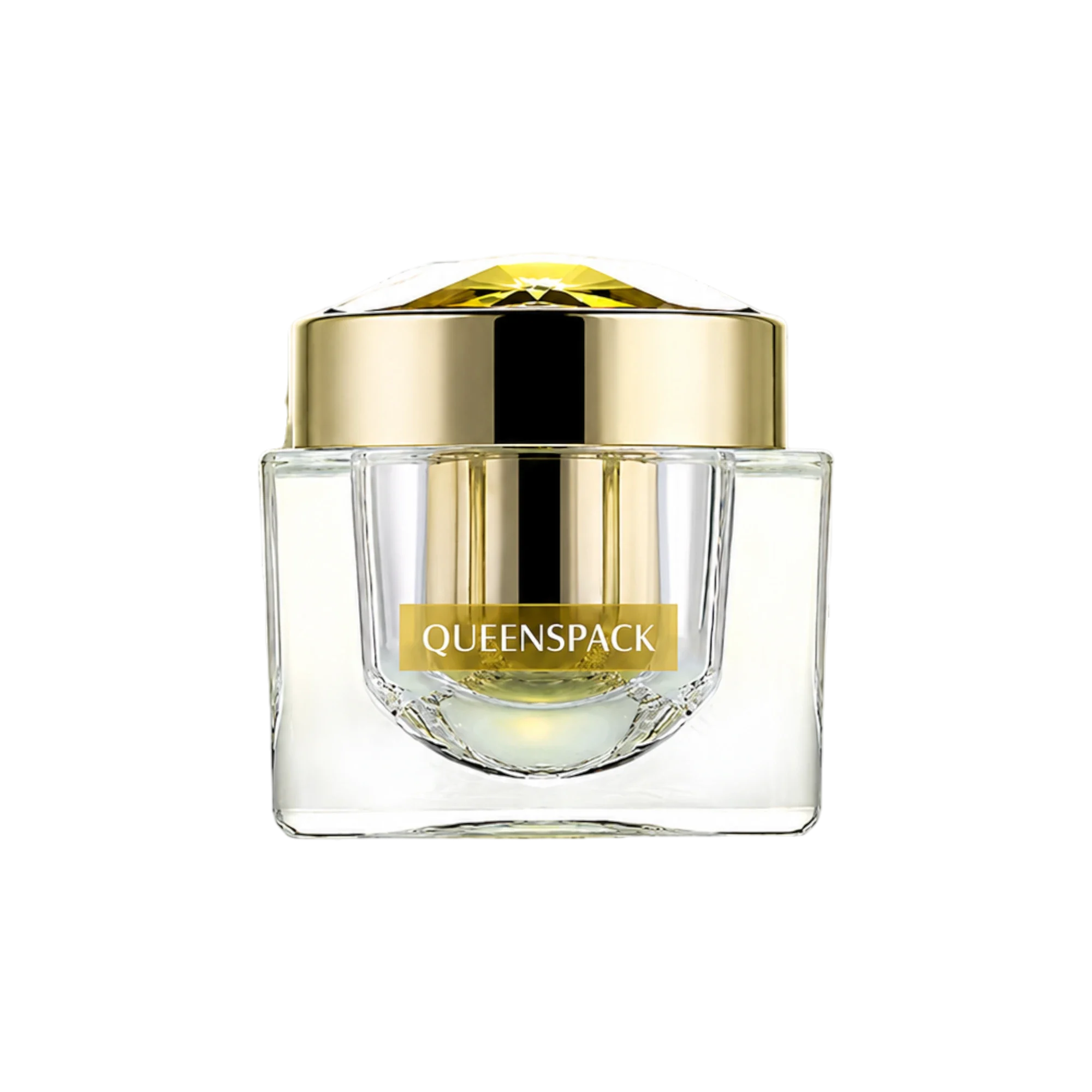 Queens Packaging Co., ltd. 1.7oz / 50ml Acrylic Thick-Wall Square Cream Jar with Diamond-Cut Detail Closure & Aluminum Cap Rim