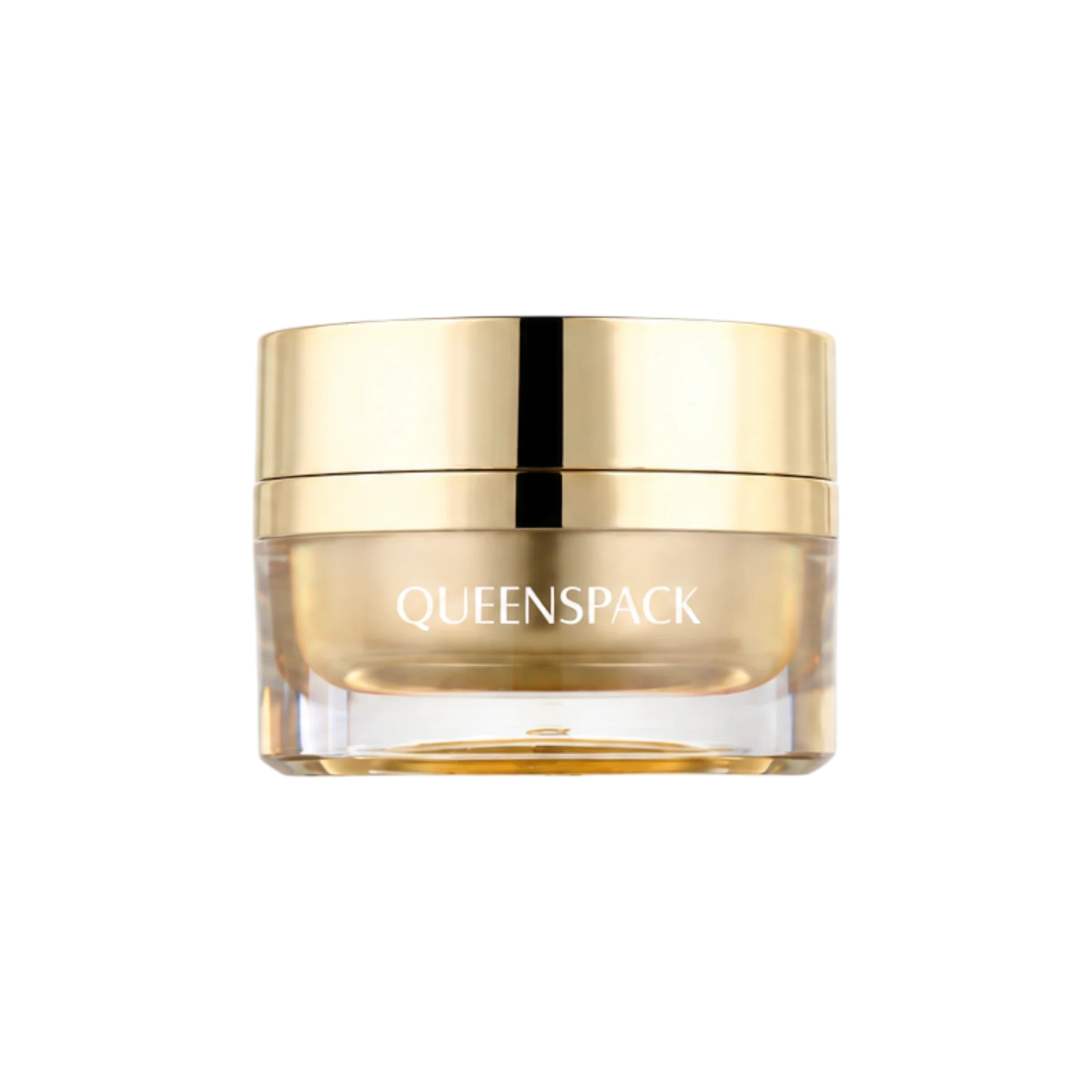 Queens Packaging Co., ltd.  1oz / 30ml Acrylic Double-Wall Straight Sided Cream Jar with Gold Accent Band, Flush Metallized ABS Closure & PE Sealing Disc