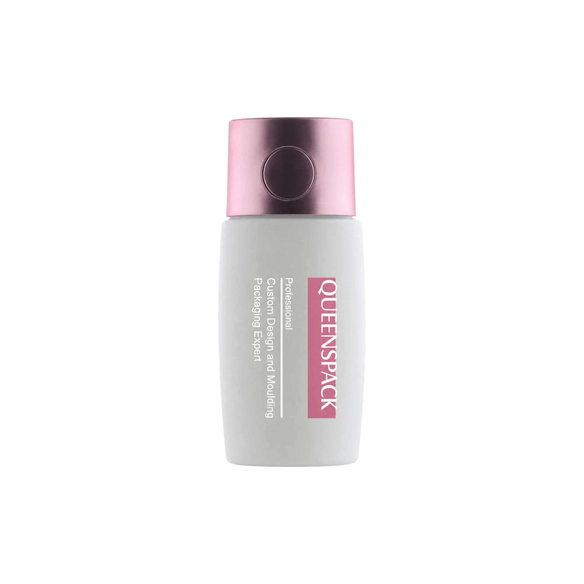Queens Packaging Co., ltd. 1.7oz / 50ml PE Round Tottle with Integrated Dropper Nozzle & Overcap with Push-Button Release