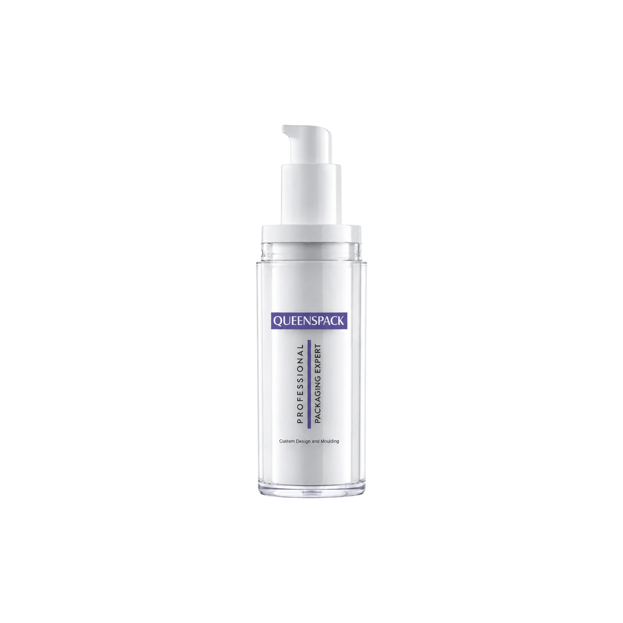 Queens Packaging Co., ltd. 1oz / 30ml Refillable PET Cylinder Airless Pump Bottle with Clear PET Overcap & PP Pump, 0.23cc Dosage