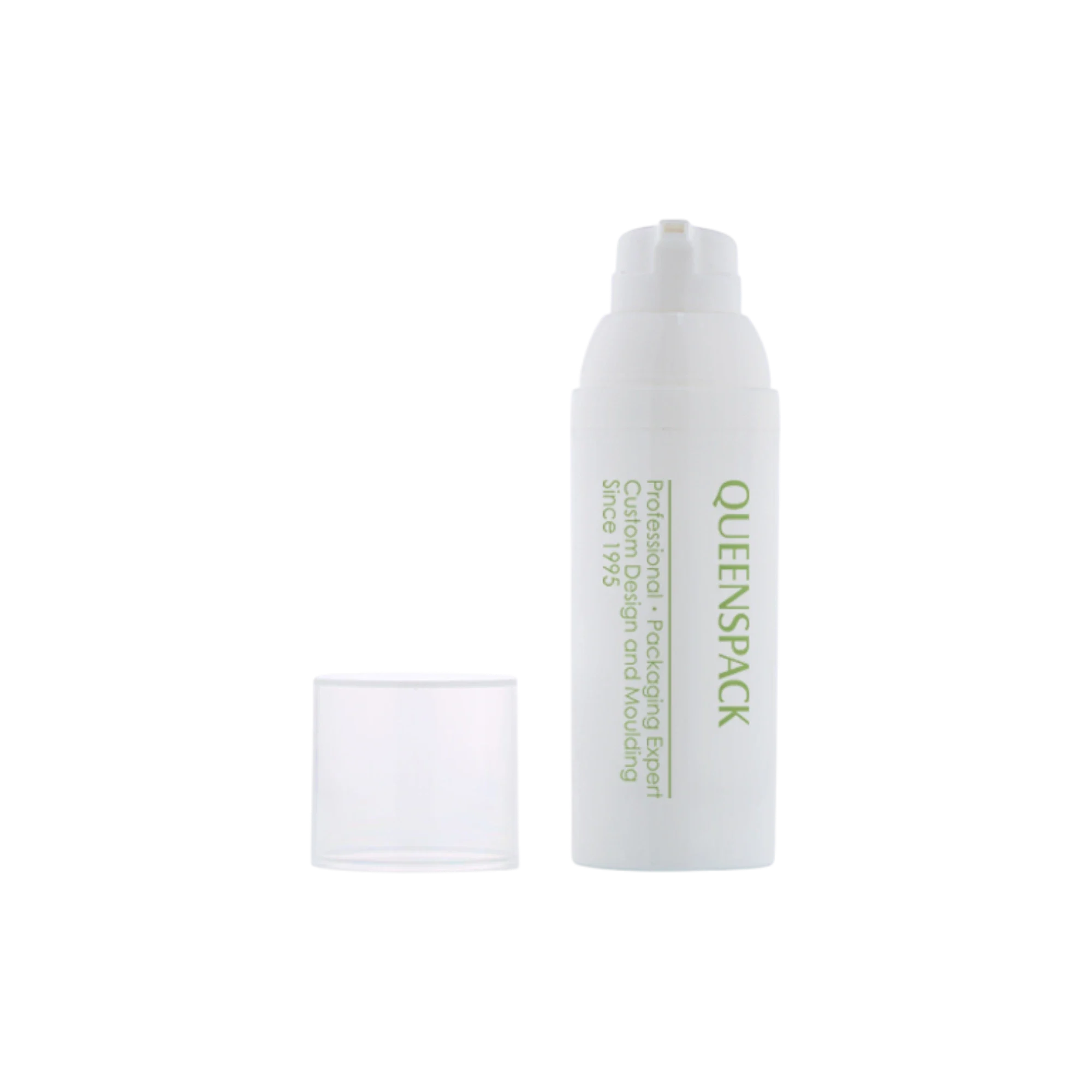 Queens Packaging Co., ltd. 1oz / 30ml PP Cylinder Airless Pump Bottle with Clear Overcap, 0.23cc Dosage