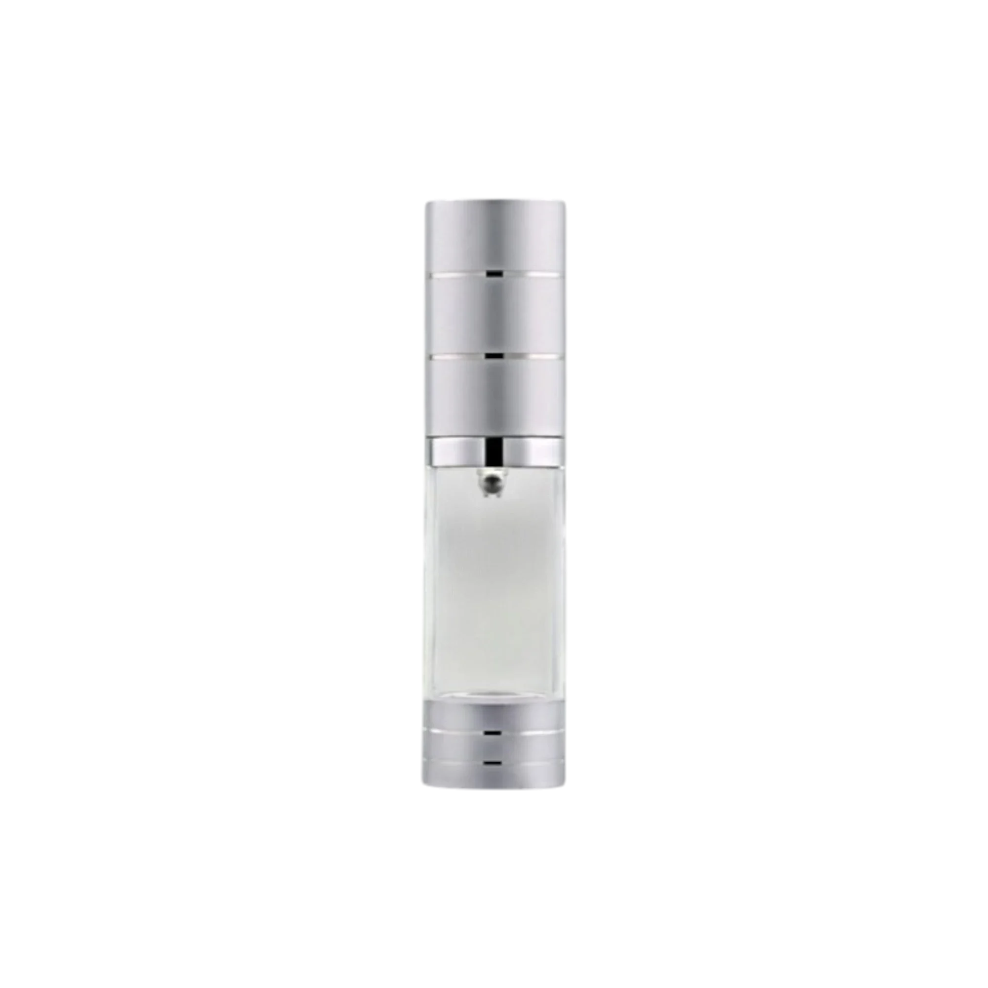 Queens Packaging Co., ltd. 0.24oz / 7ml Clear AS Cylinder Airless Pump Bottle with Aluminum Overcap & PP Pump with Aluminum Collar, 0.25cc Dosage