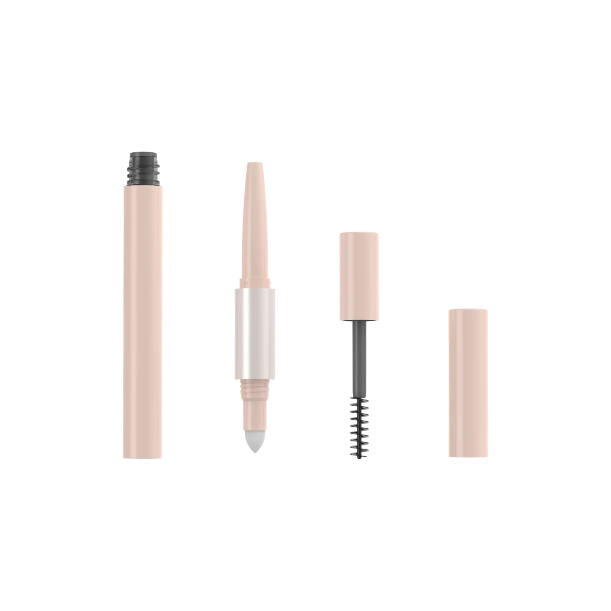 Hangzhou Ecopack Technology Co., Ltd 0.09oz / 2.7ml Aluminum Cylinder 3-in-1 Mascara Pen with Spiral Spoolie, 3x5mm Twist-Up Eye Brow Pencil & Sponge Applicator