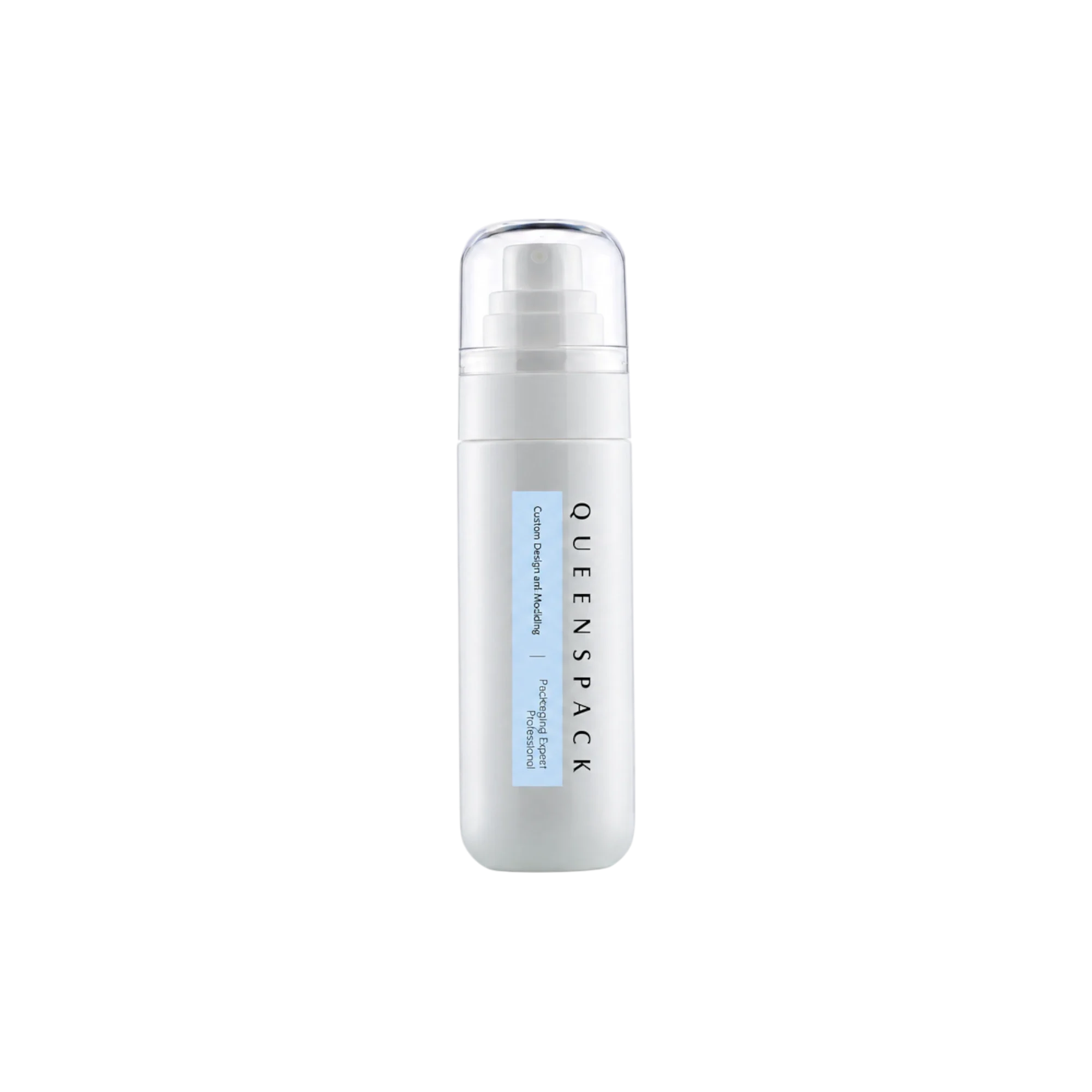 Queens Packaging Co., ltd. 2.7oz / 80ml Clear PET Round Spray Bottle with Fine Mist Sprayer & Clear Rounded Overcap