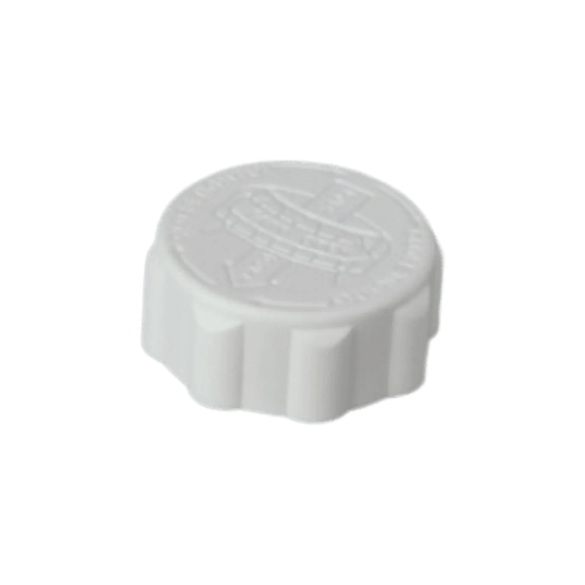 The image depicts the MRP Solutions PP Threaded Closure 33-400. This product is a white, circular plastic cap with threaded grooves on the inside, designed to securely seal containers with a 33-400 neck finish. The top surface of the cap is smooth and flat, with a slight bevel around the edge.