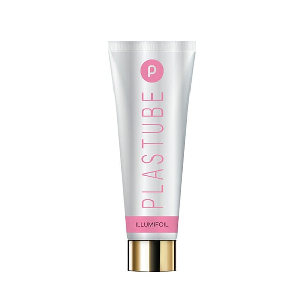 The image shows the Plastube 10.0oz Mixed Material Tube. This packaging product is a cylindrical tube with a sleek, metallic finish. The tube features a smooth, shiny surface with a silver-colored cap at the top, which is slightly rounded. The body of the tube is primarily silver, with clean lines and a minimalist design. There are no visible labels or text on the tube in the image.