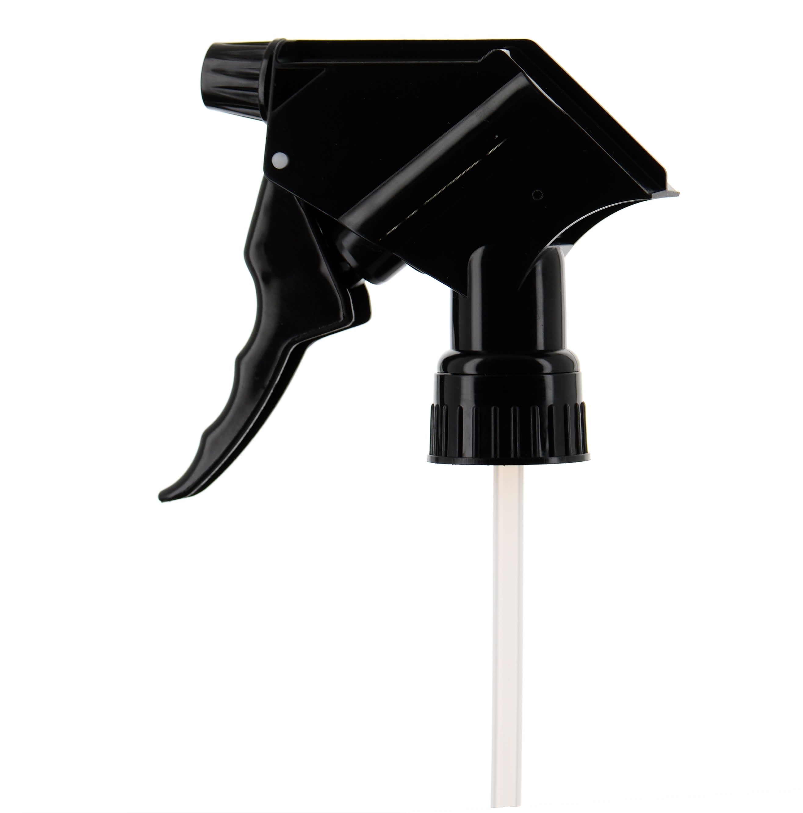 The image shows the APG Packaging Mixed Material Sprayer 28-0-410-0 (APG-880054). The sprayer features a white plastic body with a smooth texture, a ribbed collar for secure attachment, and a clear plastic tube extending from the bottom. The sprayer head has a nozzle that can be adjusted for different spray patterns. The overall design appears functional and sleek, suitable for various liquid dispensing uses.