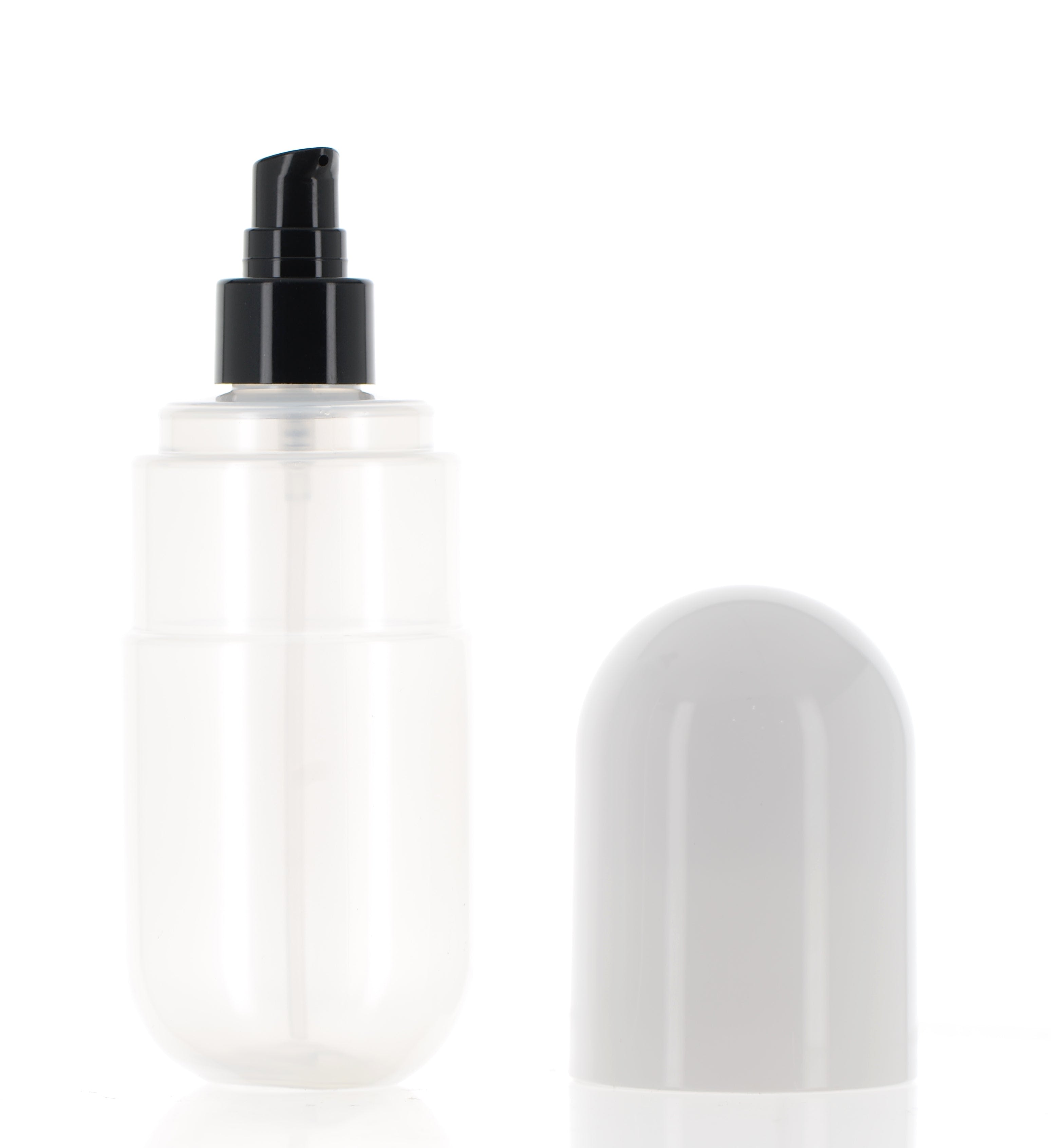 The image shows the APG Packaging 8.5oz PET Bottle. It is a clear, cylindrical plastic bottle with a smooth surface. The bottle features a wide, slightly tapered neck that is designed for easy dispensing and has a screw-top closure. The overall design is sleek and simple, suitable for various liquid products. The transparency of the PET material allows for easy visibility of the contents inside.