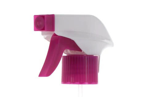 The image depicts the APG Packaging Mixed Material Sprayer 28-400. The sprayer has a sleek, ergonomic design featuring a predominantly white body with a contrasting black nozzle and trigger. The nozzle is adjustable, allowing for various spray settings. The sprayer also includes a transparent dip tube extending from the sprayer head, designed to reach into containers. This product is suitable for dispensing liquids in a controlled manner.