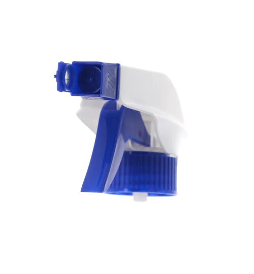 The image shows the APG Packaging Mixed Material Sprayer 28-400 (APG-2112-28-R). This sprayer features a white plastic trigger and nozzle. The trigger has a ribbed texture for better grip, and the nozzle appears to be adjustable, allowing for different spray patterns. The neck of the sprayer is designed to fit standard 28-400 threaded bottle openings. The overall design is sleek and functional, suitable for various liquid dispensing needs.