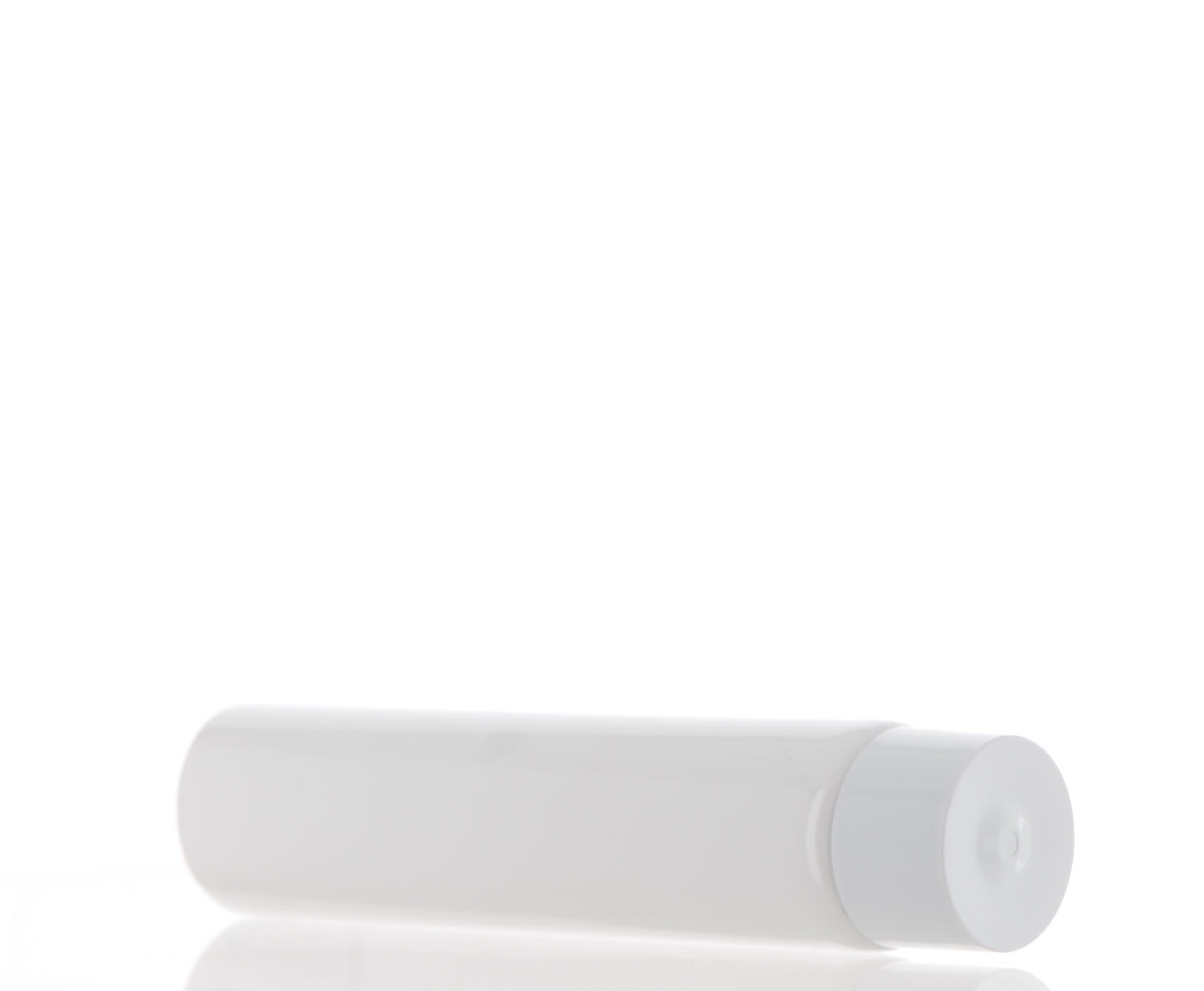 The image shows the APG Packaging 1.7oz Mixed Material Tube (APG-30TC). The tube is cylindrical with a smooth, glossy surface. It features a white body and a silver-colored cap. The cap is slightly rounded and appears to be metallic, adding a sleek contrast to the tube's body. The product is standing upright, and no labels or text are visible on the tube itself in the image.