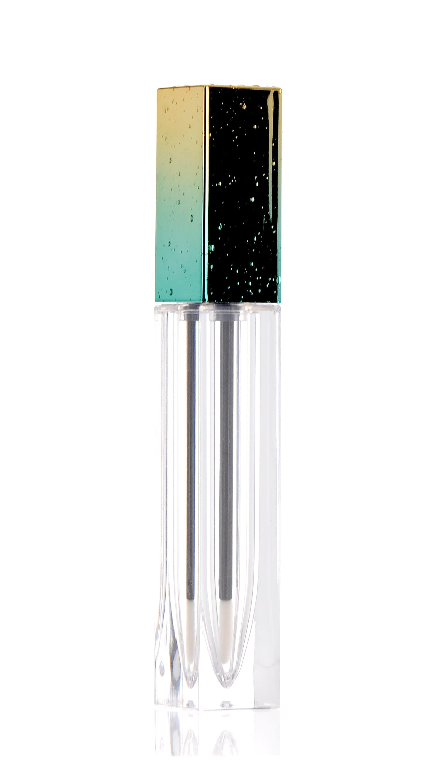 The image shows the APG Packaging 0.2oz Mixed Material Lip Gloss Tube (APG-G355-7). The lip gloss tube is clear, allowing the contents inside to be visible. It has a sleek, cylindrical shape with a smooth surface and a silver-colored cap. The tube appears to be compact and is likely designed for easy portability.