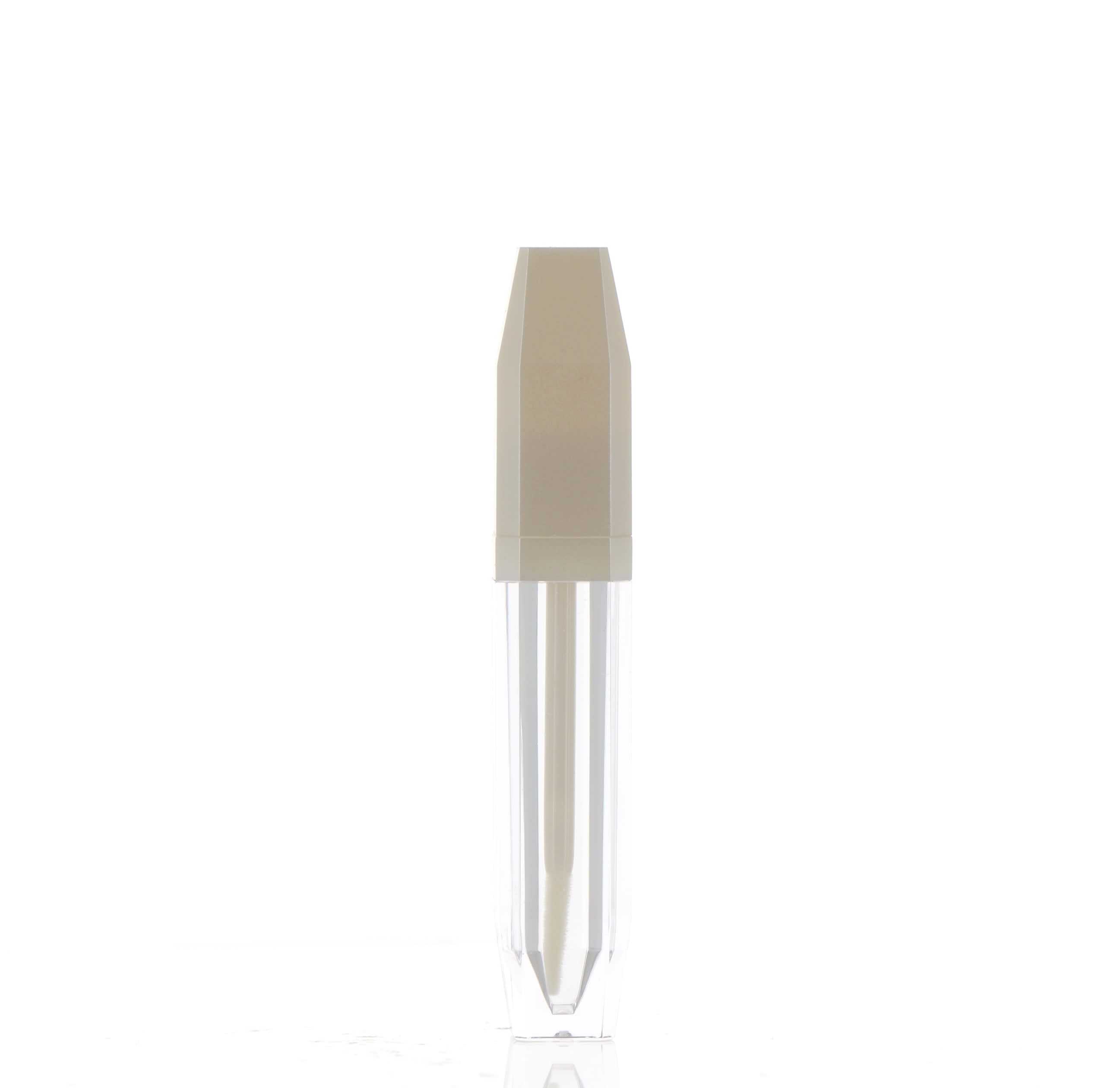 The image shows the APG Packaging 0.2oz Mixed Material Lip Gloss Tube (APG-7707). The product is a sleek, cylindrical tube designed for lip gloss. The body of the tube is clear, allowing visibility of the lip gloss inside, while the cap is a smooth, metallic silver that adds a touch of elegance. The tube appears to have a minimalist and modern design, with no visible branding or text on the exterior.