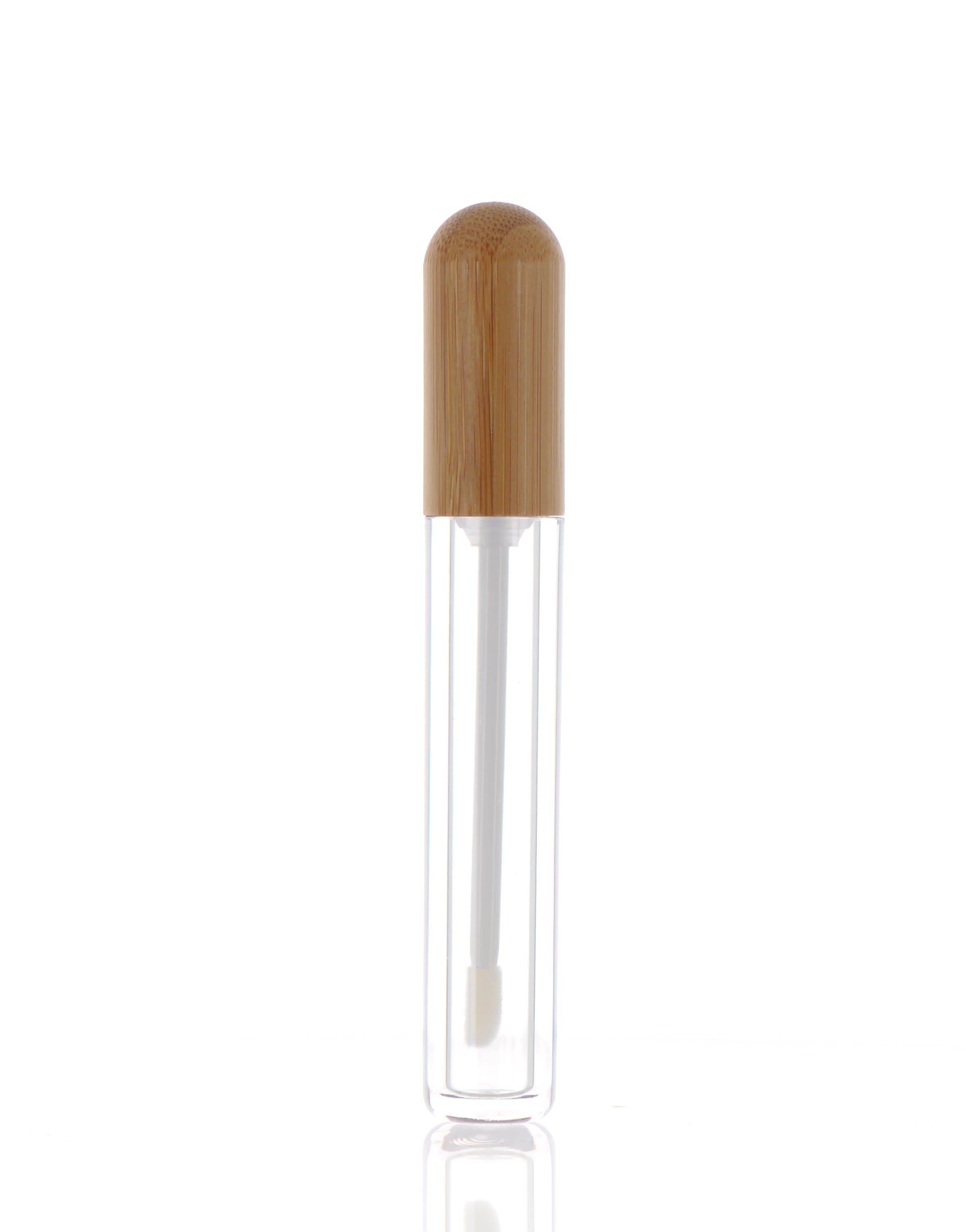 The image shows the APG Packaging 0.2oz Mixed Material Lip Gloss Tube (APG-SY-LG255). The tube is cylindrical with a clear body, allowing the contents to be visible. It features a shiny, metallic silver cap that provides a sleek and elegant contrast to the transparent tube. The overall design is modern and compact, making it suitable for easy application and portability.