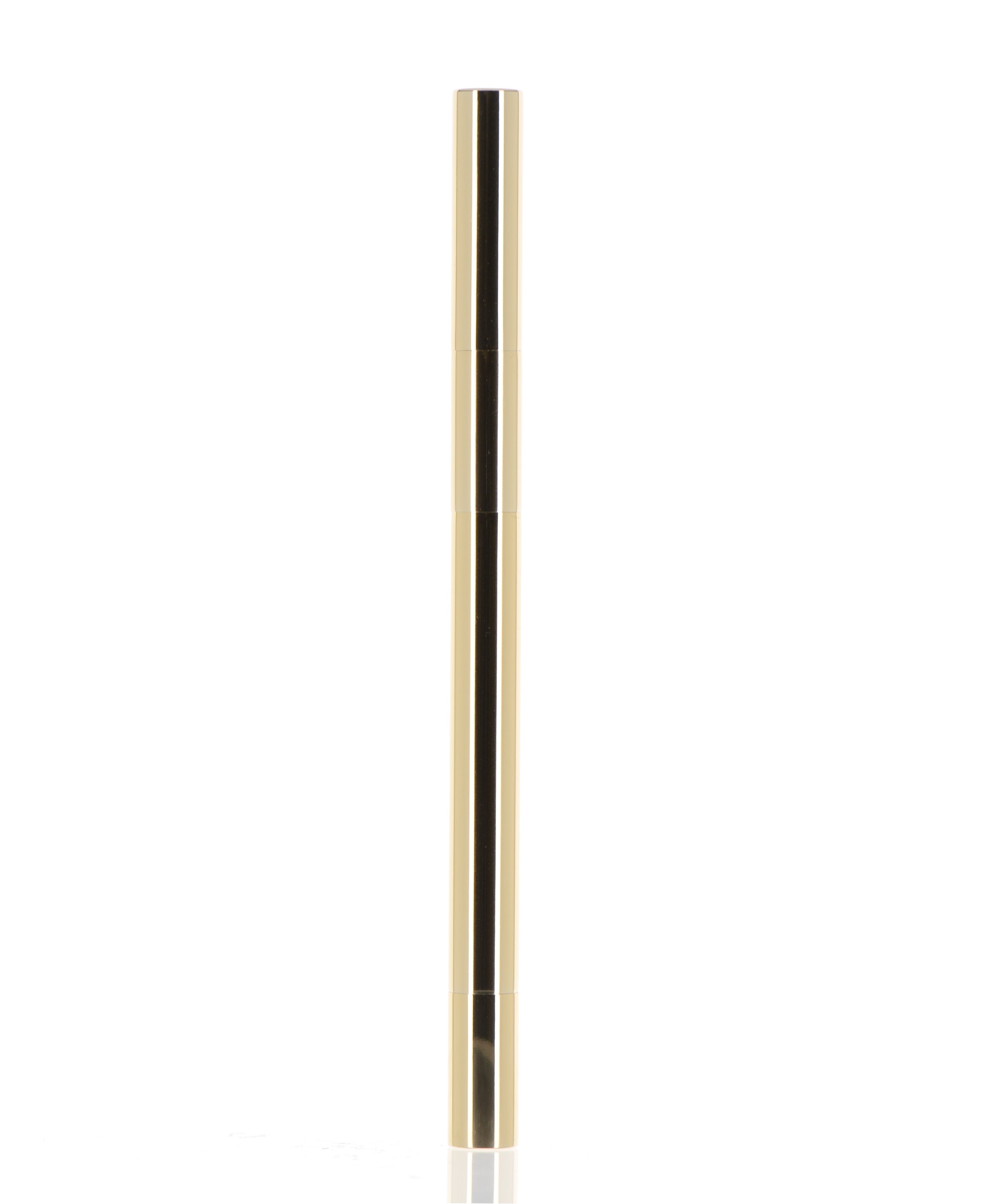 The image shows the APG Packaging Mixed Material Mascara Tube, APG-8019. The mascara tube is sleek and cylindrical with a glossy black finish. It features a silver band near the top, adding a touch of elegance to its design. The cap, which houses the wand, is also black and seamlessly blends with the rest of the tube. The overall appearance is modern and stylish, suitable for a premium cosmetic product.