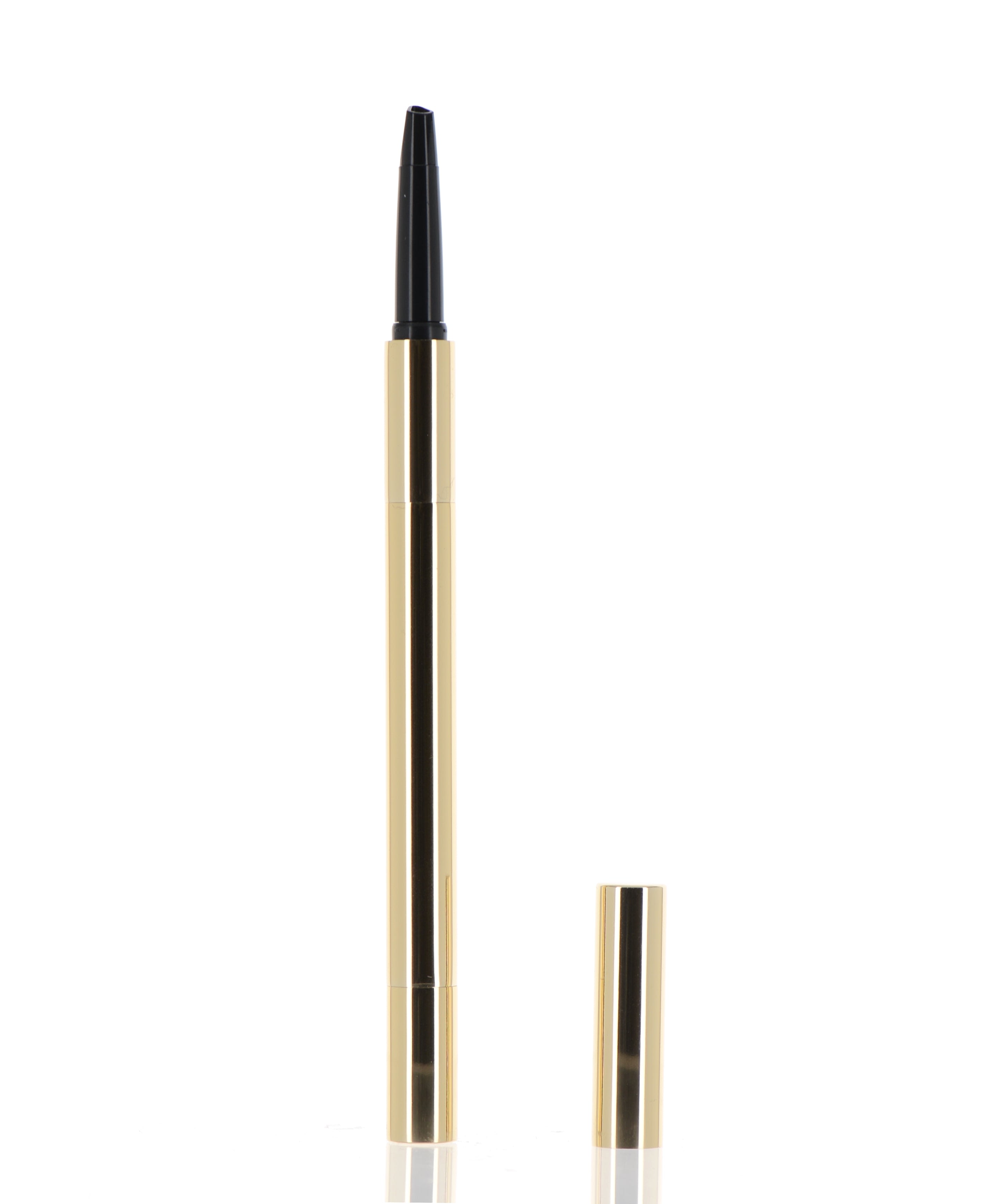 The image shows the APG Packaging Mixed Material Mascara Tube (APG-8019). The mascara tube features a sleek, cylindrical design with a glossy black cap and a clear body that allows the contents to be visible. The cap appears to have a smooth, shiny finish, while the body showcases a transparent section, giving it a modern and elegant appearance. The overall design is minimalist and functional, suitable for a cosmetic product.