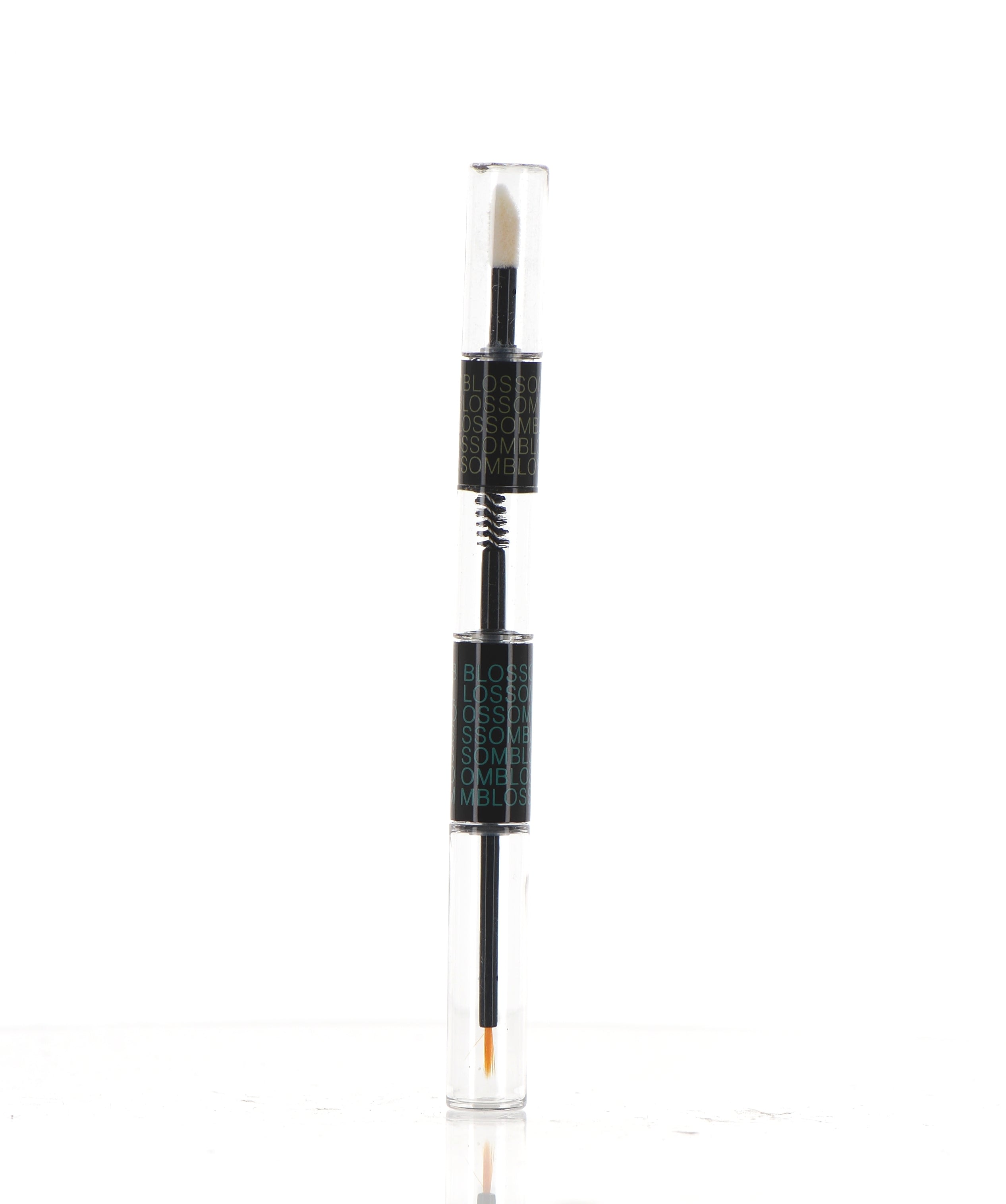 The image features the APG Packaging 0.3oz PP Mascara Tube (APG-A001007DMN01). The mascara tube is sleek and cylindrical, predominantly black in color with a glossy finish. The tube has a smooth surface and a screw-on cap that houses the mascara wand. The wand appears to have a standard bristle brush for applying mascara. The overall design is simple and elegant, suitable for cosmetic use.