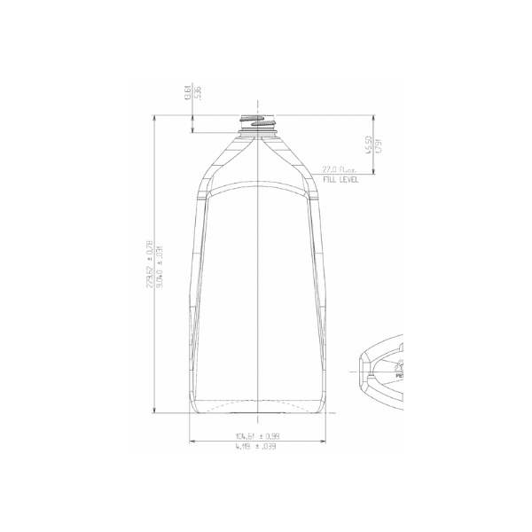 The image shows the Resilux 27.0oz PET Bottle (A270E39). It is a clear, cylindrical plastic bottle with smooth sides and a rounded shoulder leading to a narrow neck and threaded opening. The bottle is empty and displayed against a plain white background.